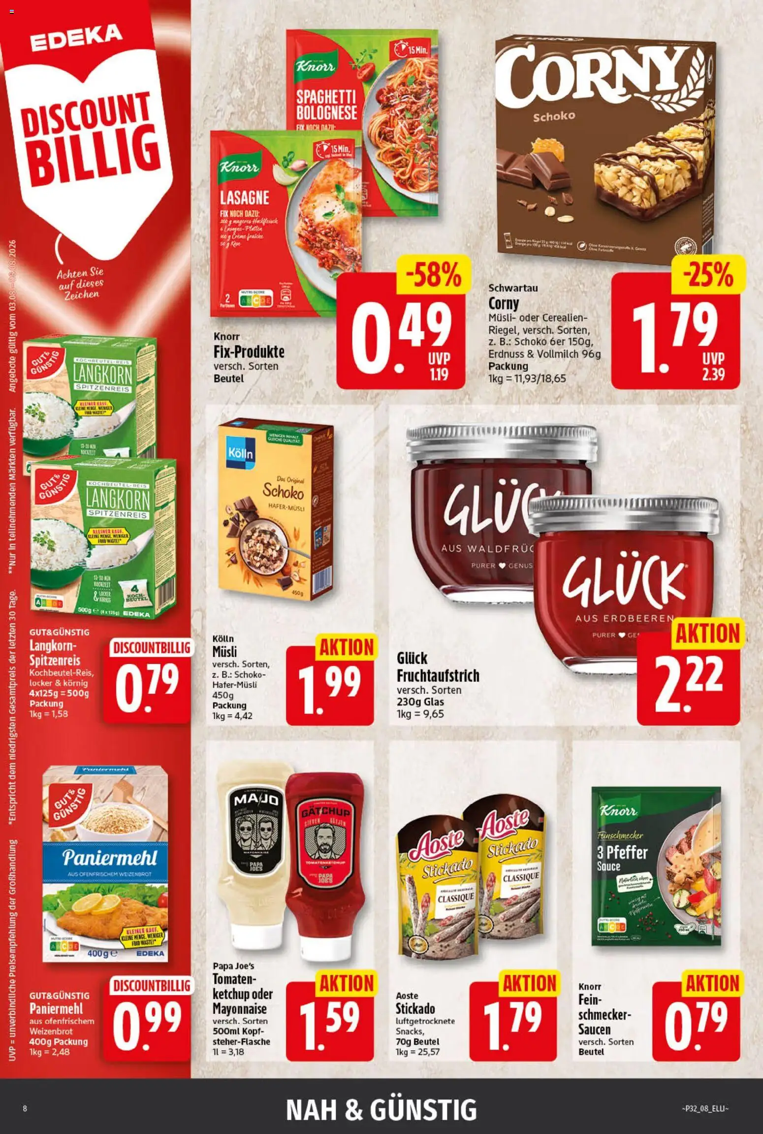 Elli Markt Prospekt Langenberg – gültig ab 03.08.2026 | Seite: 8 | Produkte: Musli, Kolln, Mayonnaise, Erdbeeren