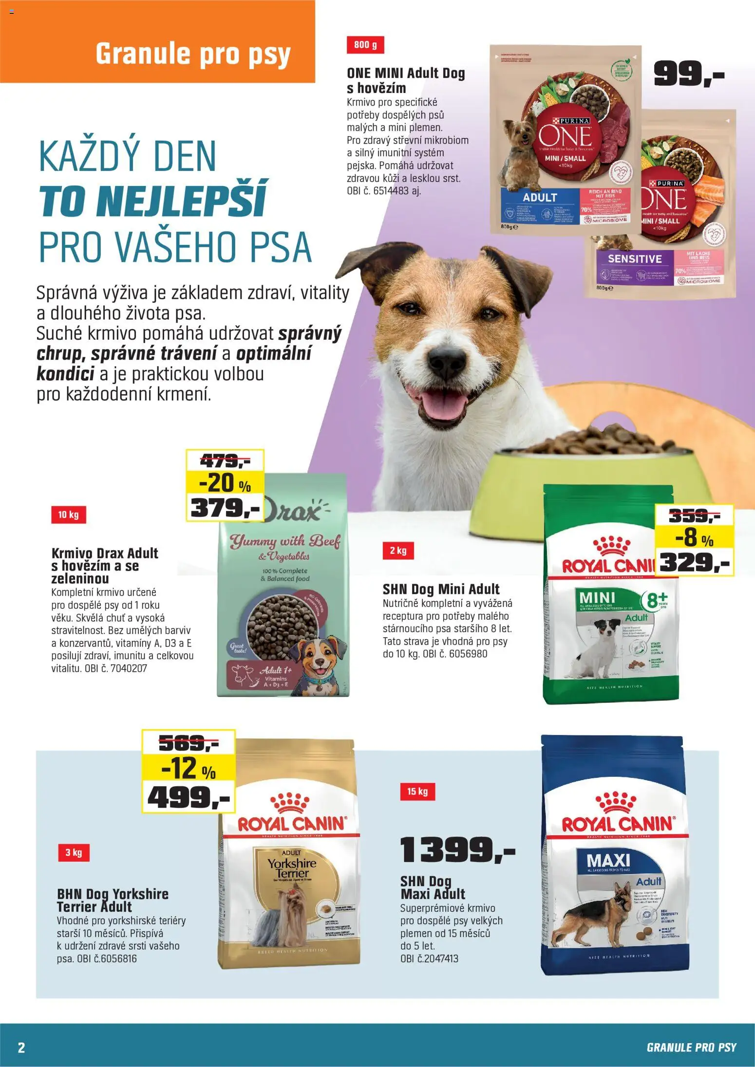 OBI leták - Chovatelské potřeby od 15.09.2026 | Strana: 2 | Produkty: Granule pro psy, Purina, Granule, Vitamíny