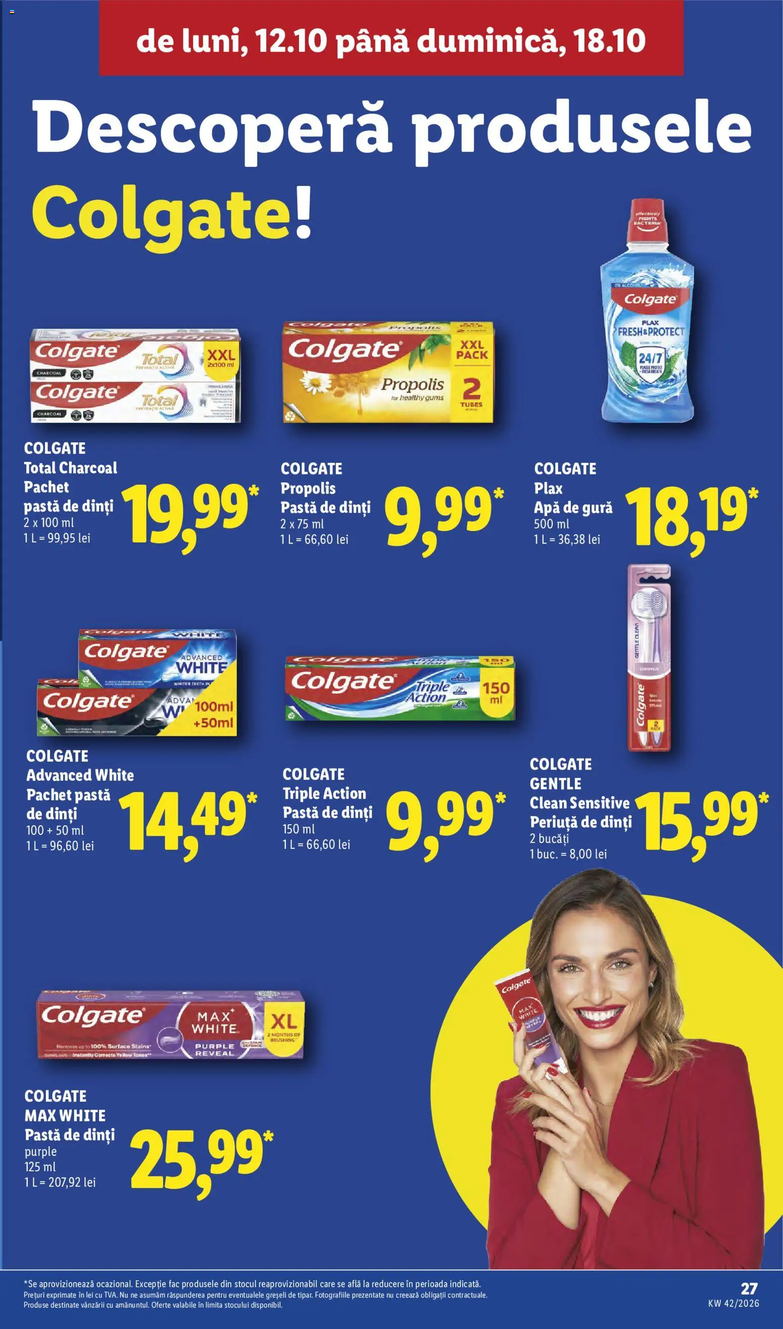 Noul catalog Lidl – valabil de la 12.10.2026 | Pagină: 27 | Produse: Clean, Pastă de dinți, Apă, Propolis