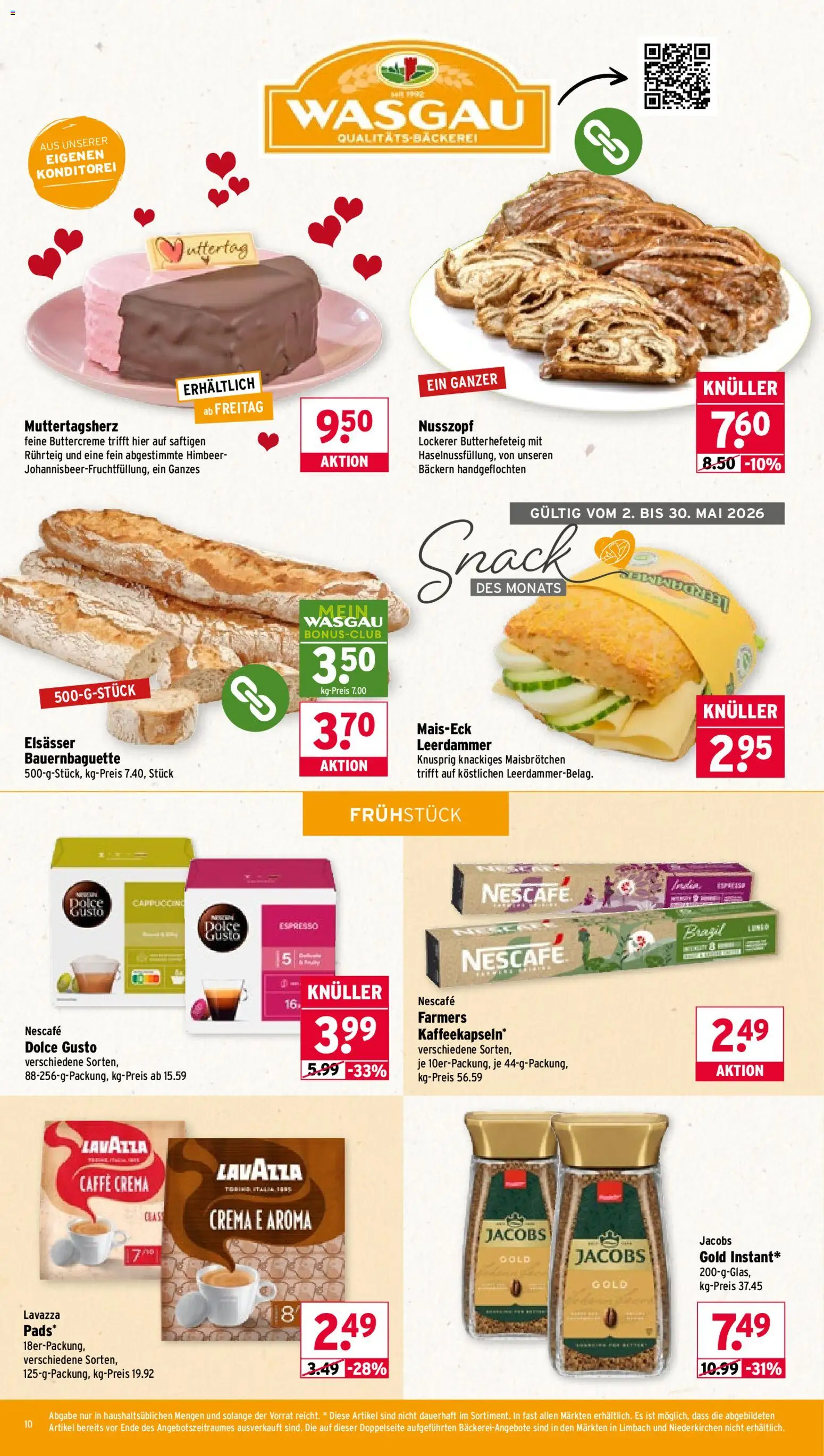 Wasgau Prospekt 	 – gültig ab 04.05.2026 | Seite: 10 | Produkte: Lavazza, Bäckerei, Leerdammer, Dolce gusto