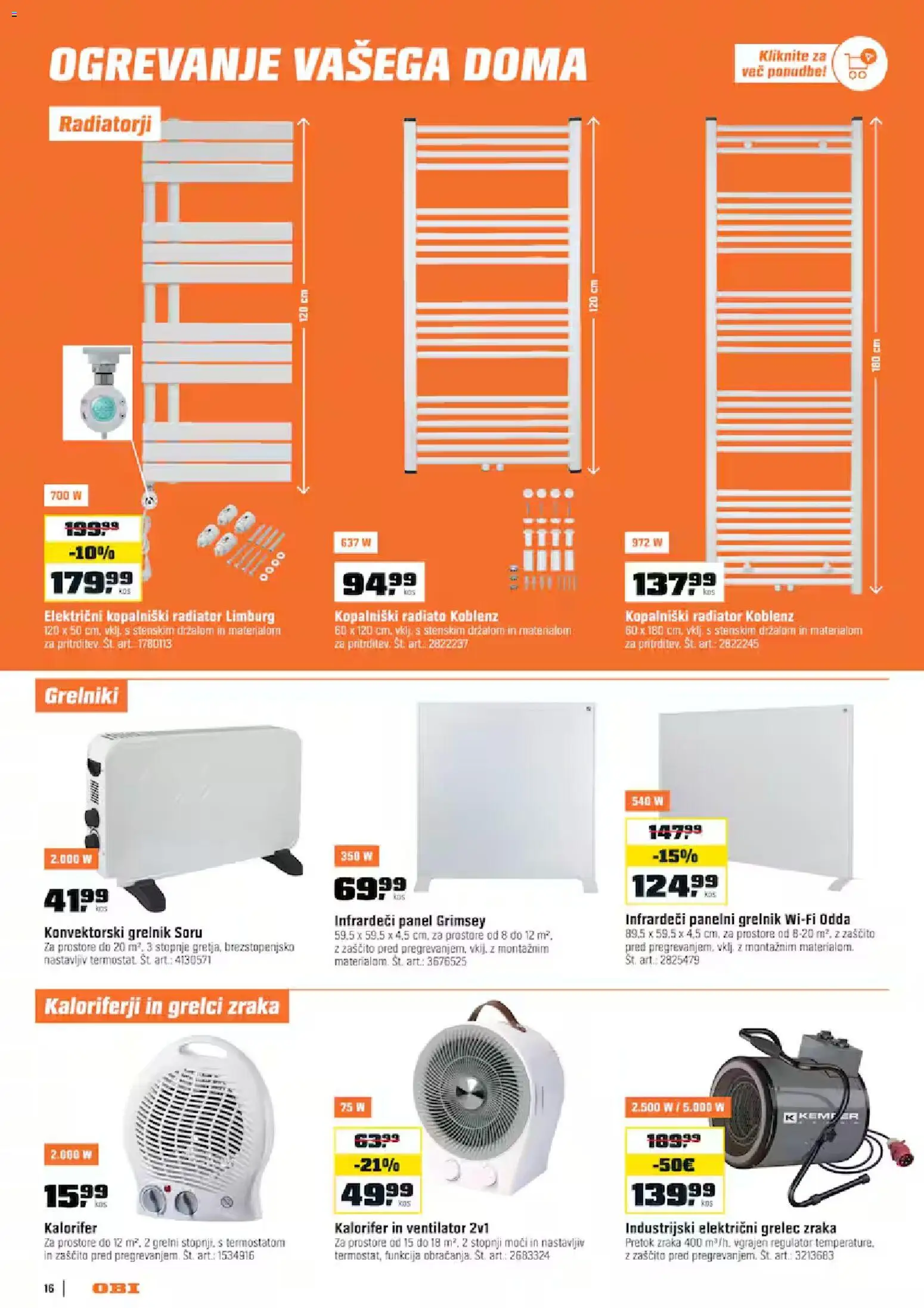 Novi OBI katalog ponudbe – veljaven od 02.09.2026 | Stran: 16 | Izdelki: Radiator, Ventilator, Grelec