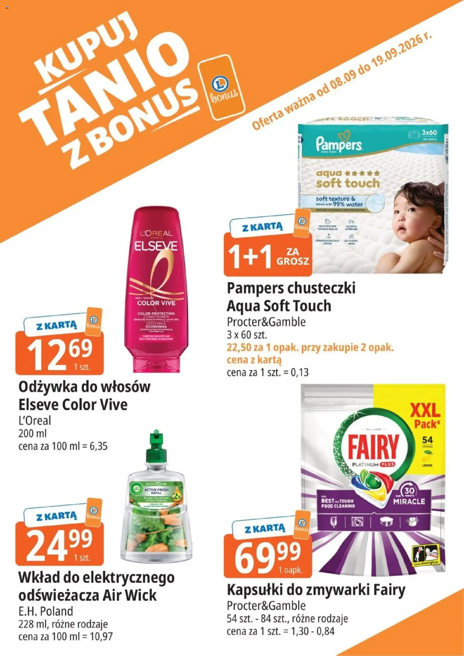 E.Leclerc gazetka - Kupuj Tanio Z Bonus od 08.09.2026 | Strona: 3 | Produkty: Kapsułki, Chusteczki, Fairy platinum, Odżywka do włosów