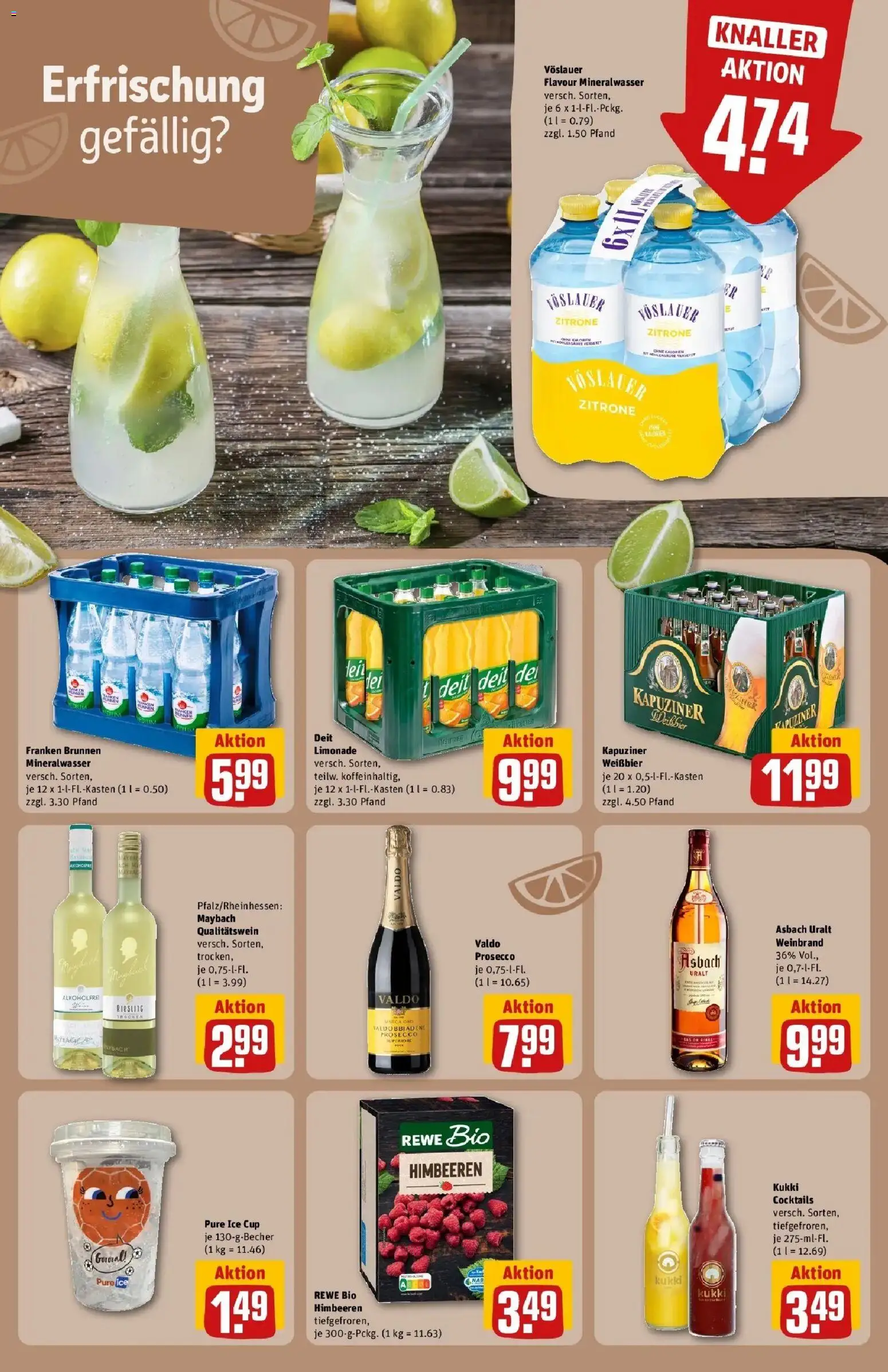 REWE Prospekt ab 12.10.2026 zum Blättern » Angebote | Seite: 23 | Produkte: Himbeeren, Limonade, Mineralwasser, Asbach