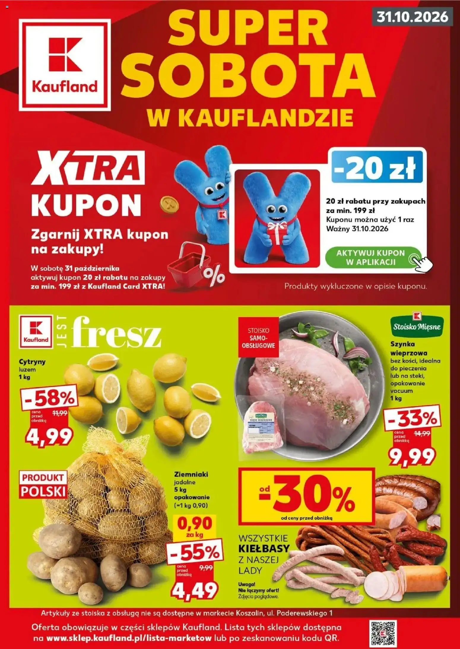 Kaufland gazetka - Super sobota od 31.10.2026 - od jutra PDF | Strona: 1 | Produkty: Szynka wieprzowa, Cytryny, Szynka, Ziemniaki