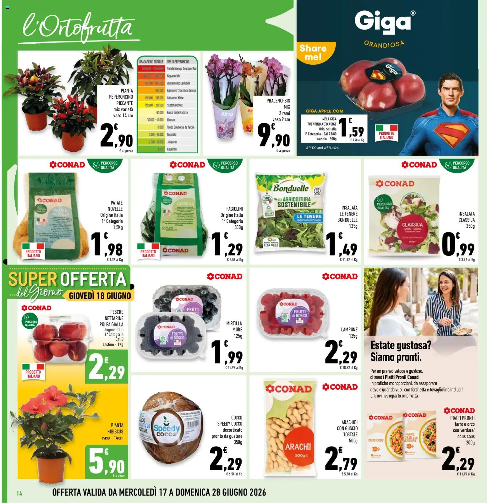 Volantino Conad del 17.06.2026 | Pagina: 14 | Prodotti: Peperoncino, Lampone, Fagiolini, Vassoio