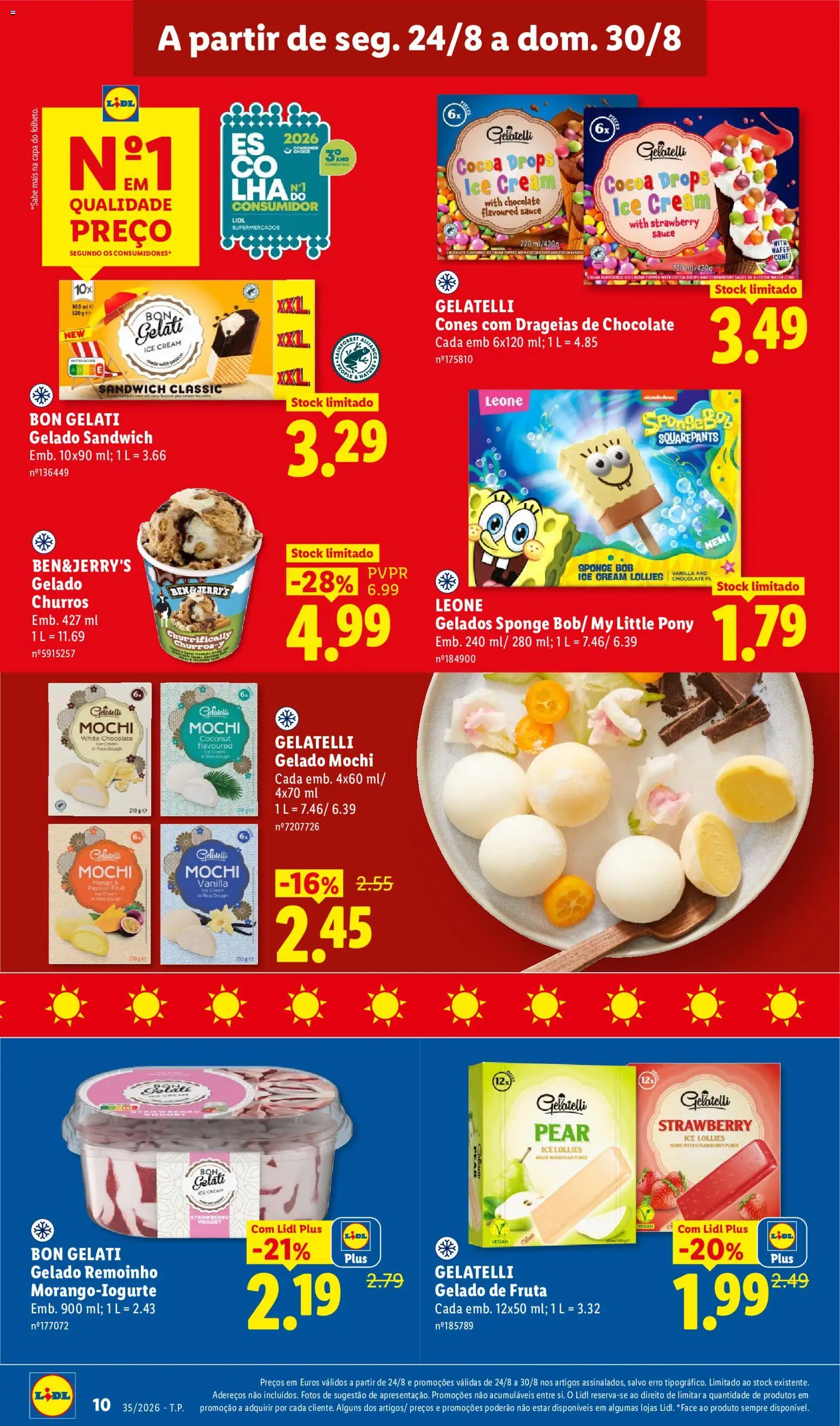 Lidl folheto │ válido de 24/08/2026 | Página: 10 | Produtos: Gelado, Mochi, Chocolate, Gelado sandwich