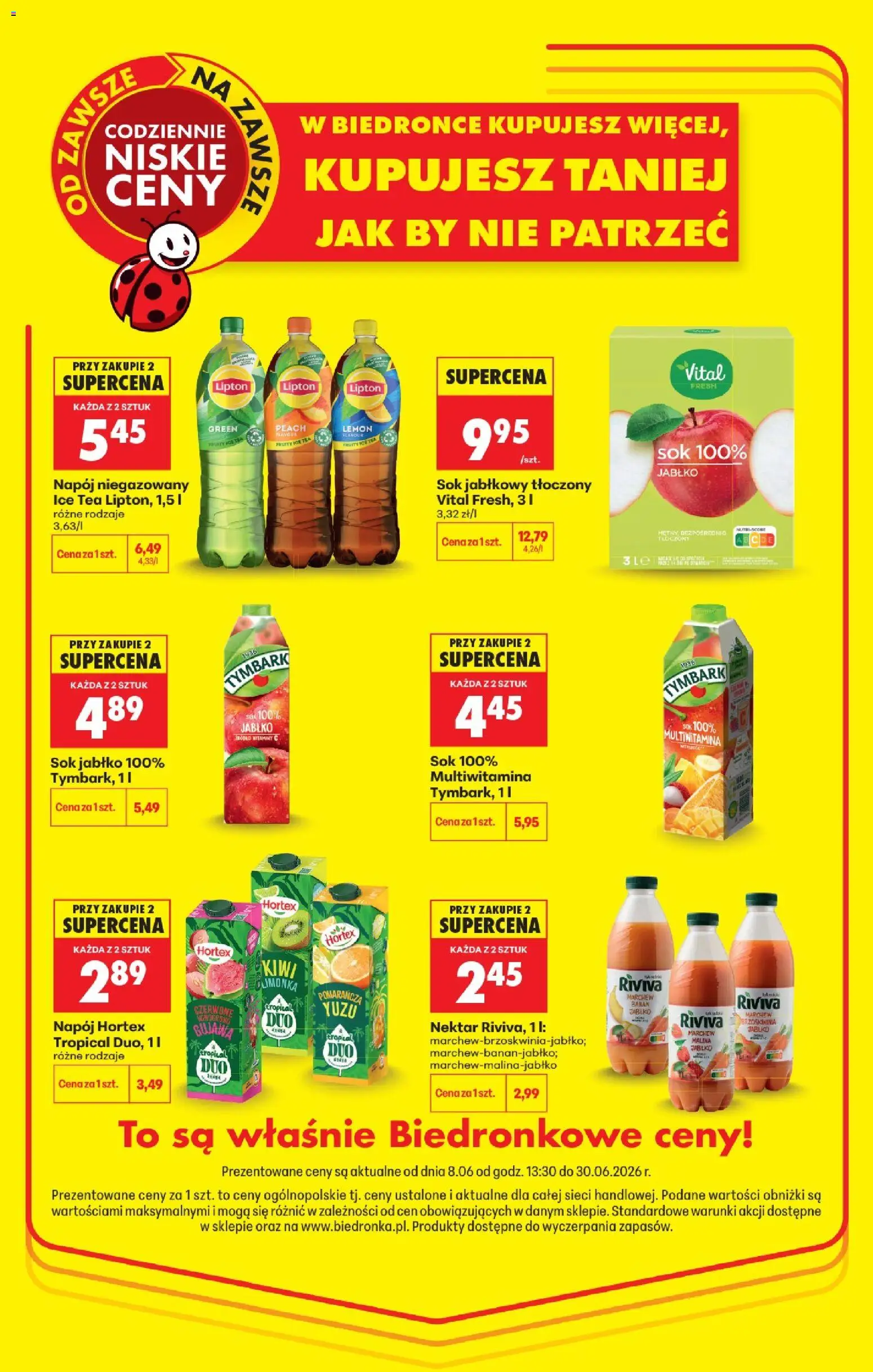 Biedronka gazetka - Kupujesz taniej od 08.06.2026 | Strona: 3 | Produkty: Brzoskwinia, Ice Tea, Sok jabłkowy tłoczony, Sok