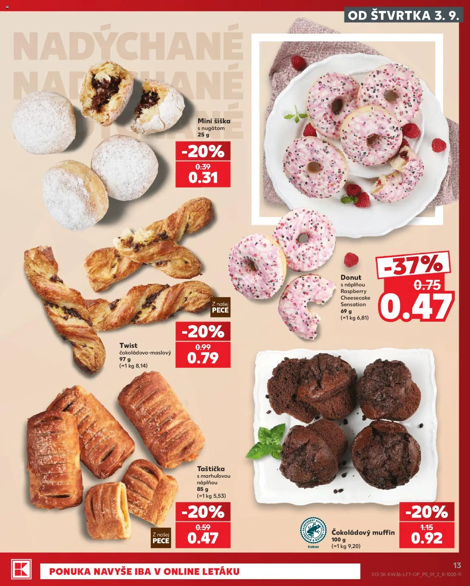 Nové Kaufland akcie – leták je platný od 03.09.2026 | Strana: 13 | Produkty: Donut, Šiška, Kakao