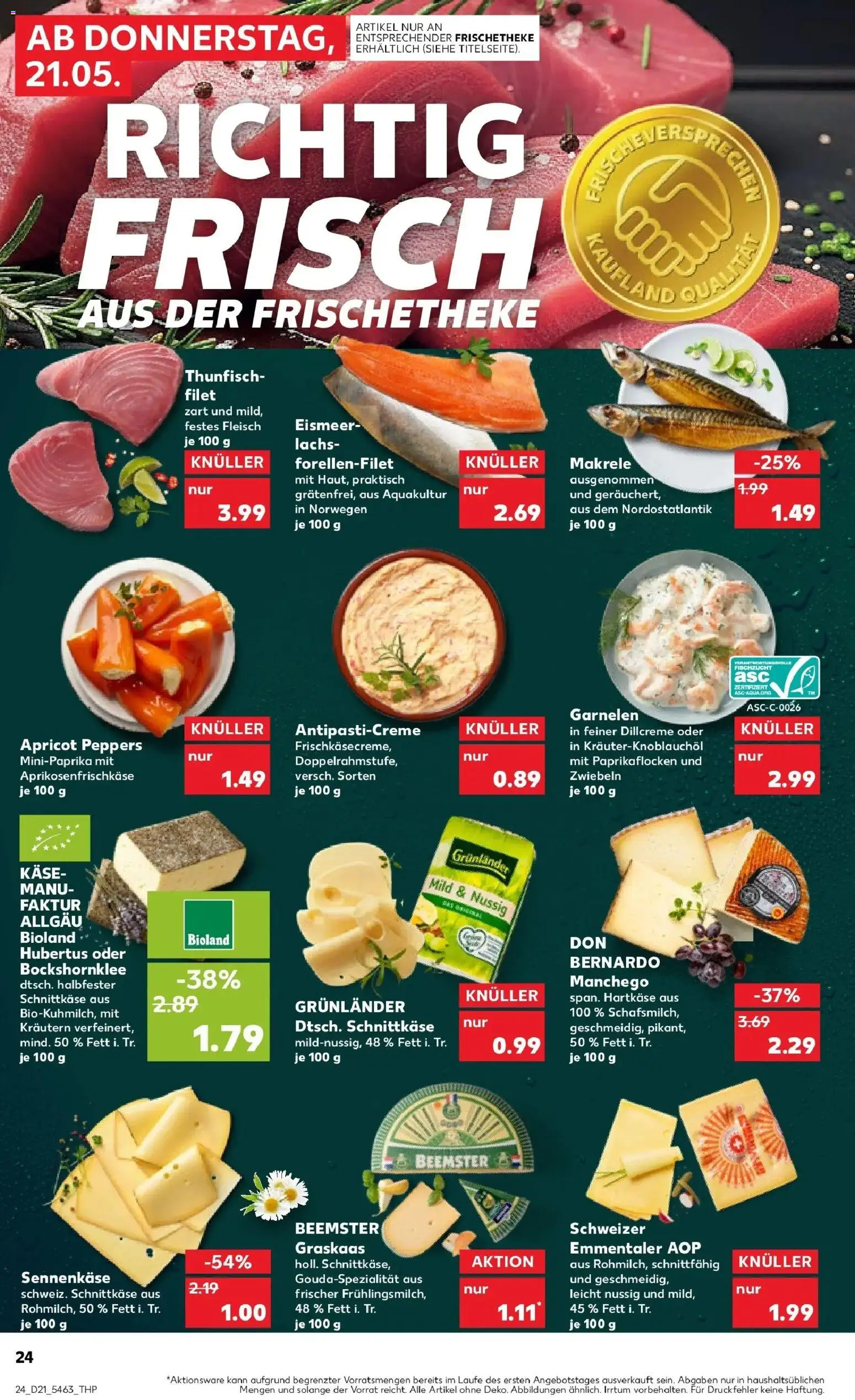 Kaufland Prospekt Schwentinental – gültig ab 21.05.2026 | Seite: 24 | Produkte: Thunfisch, Lachs, Zwiebeln, Grunlander