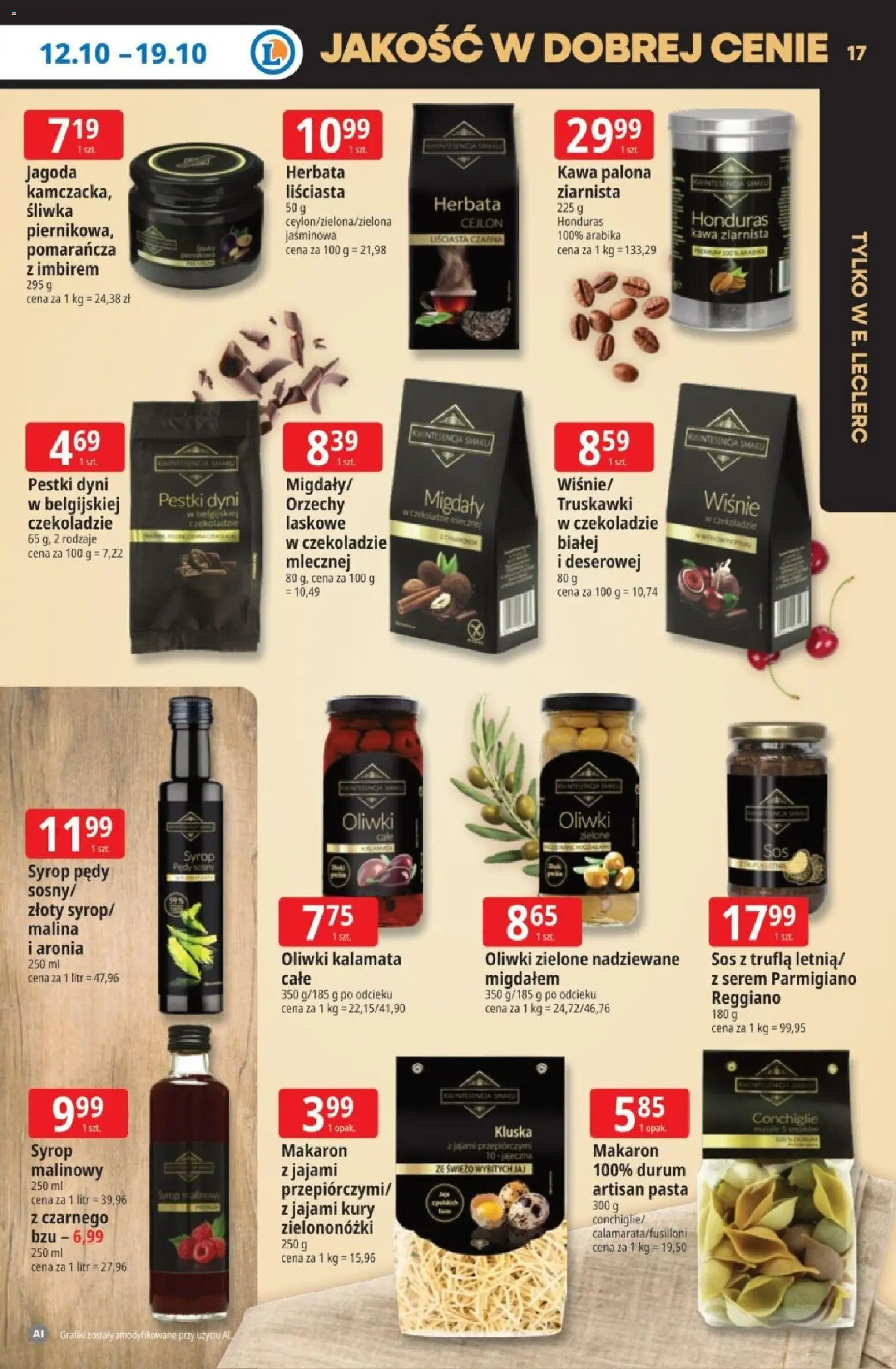 E.Leclerc gazetka - Tanio To Tu od 12.10.2026 | Strona: 17 | Produkty: Oliwki Kalamata, Pasta, Pestki dyni, Sos