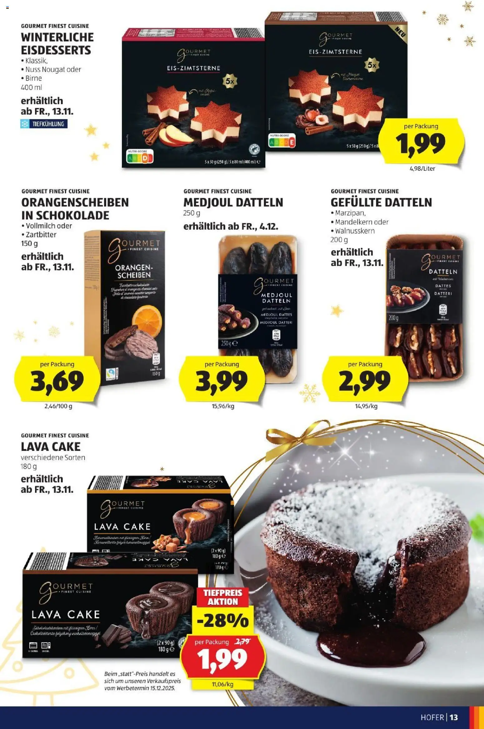 Hofer Weihnachtskatalog gültig ab 28.10.2026 | Seite: 13 | Produkte: Eis, Vollmilch, Schokolade, Orangen