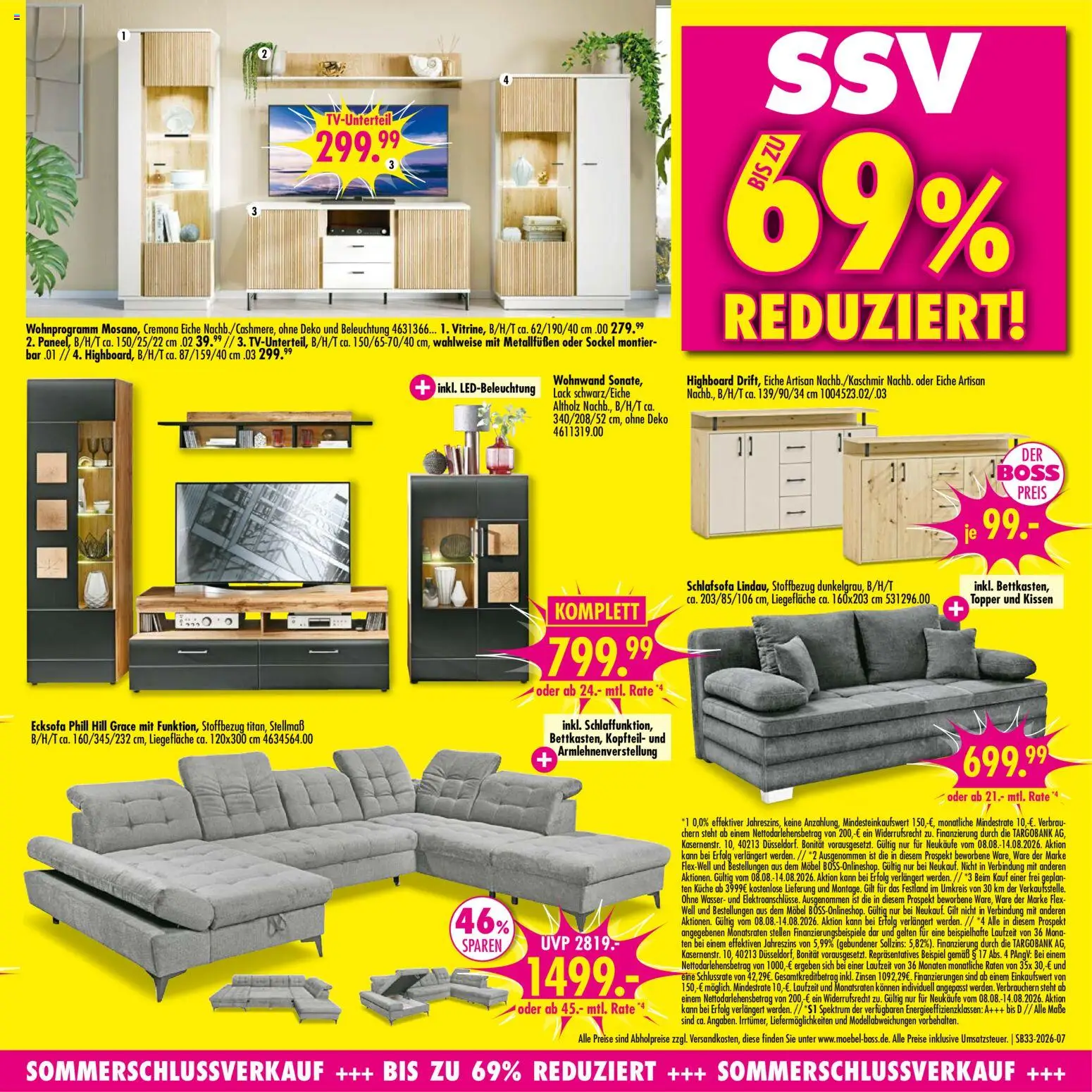 SB Möbel Boss Prospekt – gültig ab 08.08.2026 | Seite: 7 | Produkte: Ecksofa, HIghboard, Kissen, Küche