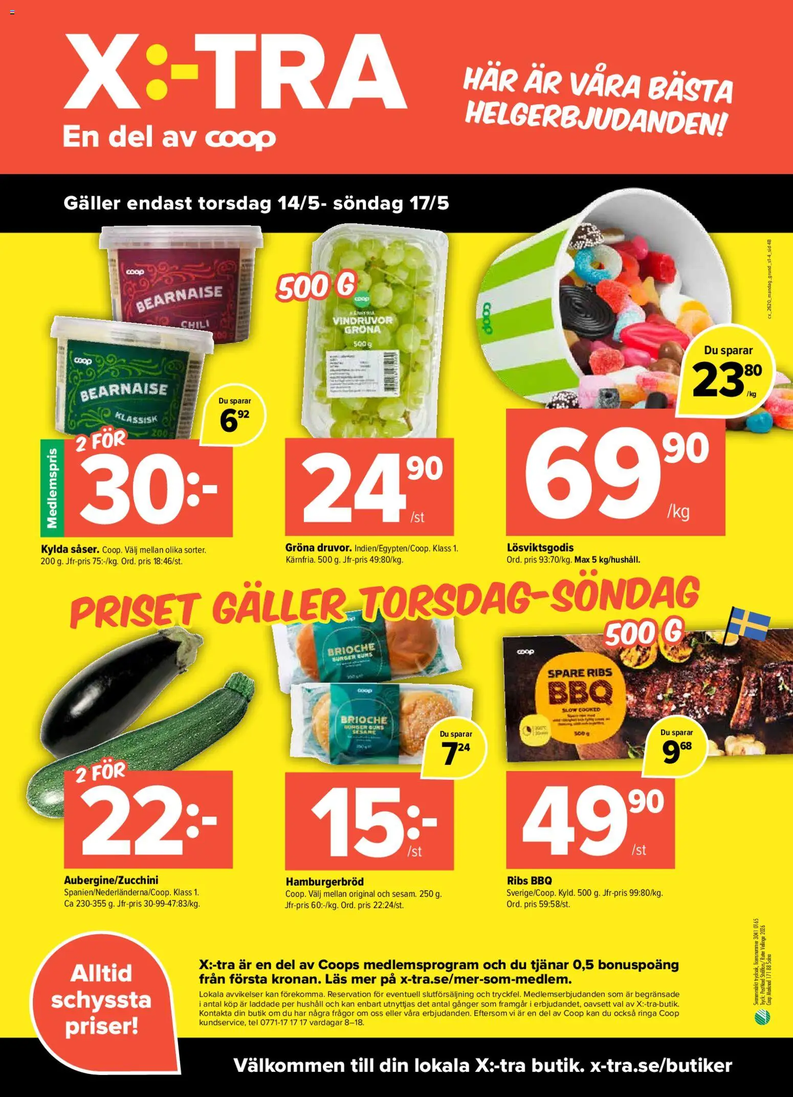 Coop X:-TRA reklamblad aktuell från 11.05.2026 | Sida: 4 | Produkter: Vindruvor, Galler, Hamburgerbröd, Chili