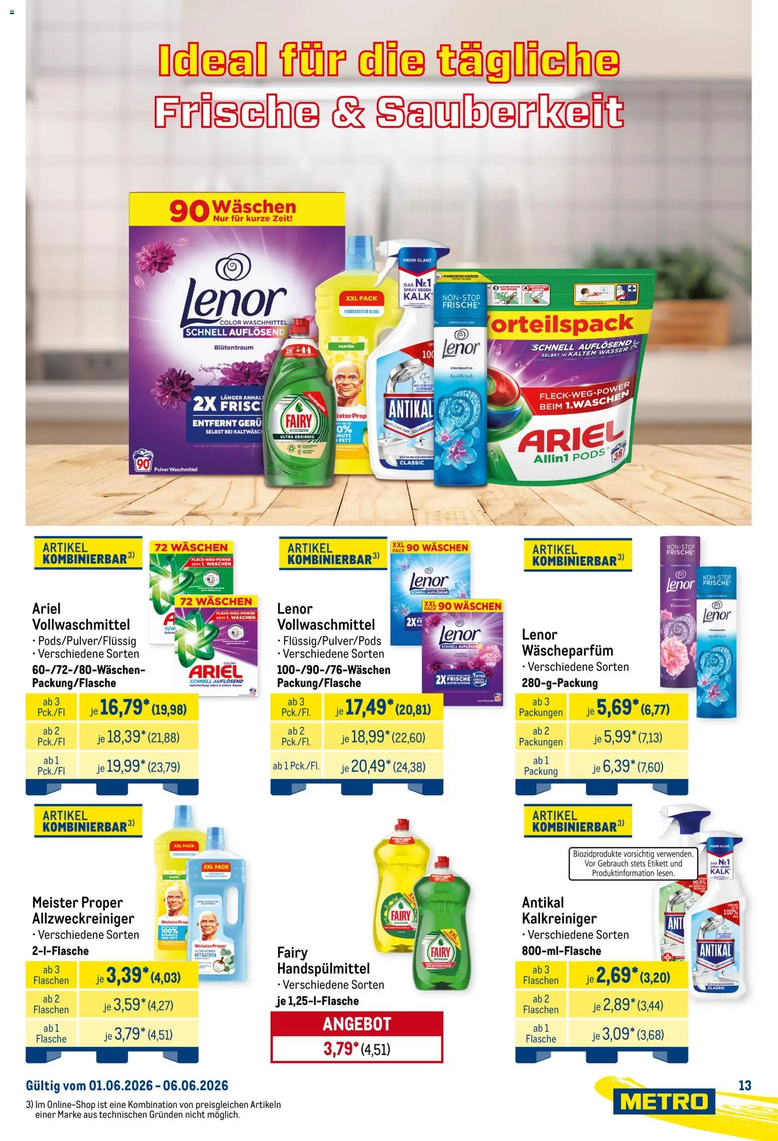 Metro Starke Marken – gültig ab 01.06.2026 | Seite: 13 | Produkte: Lenor, Ariel, Parfüm, Wasser