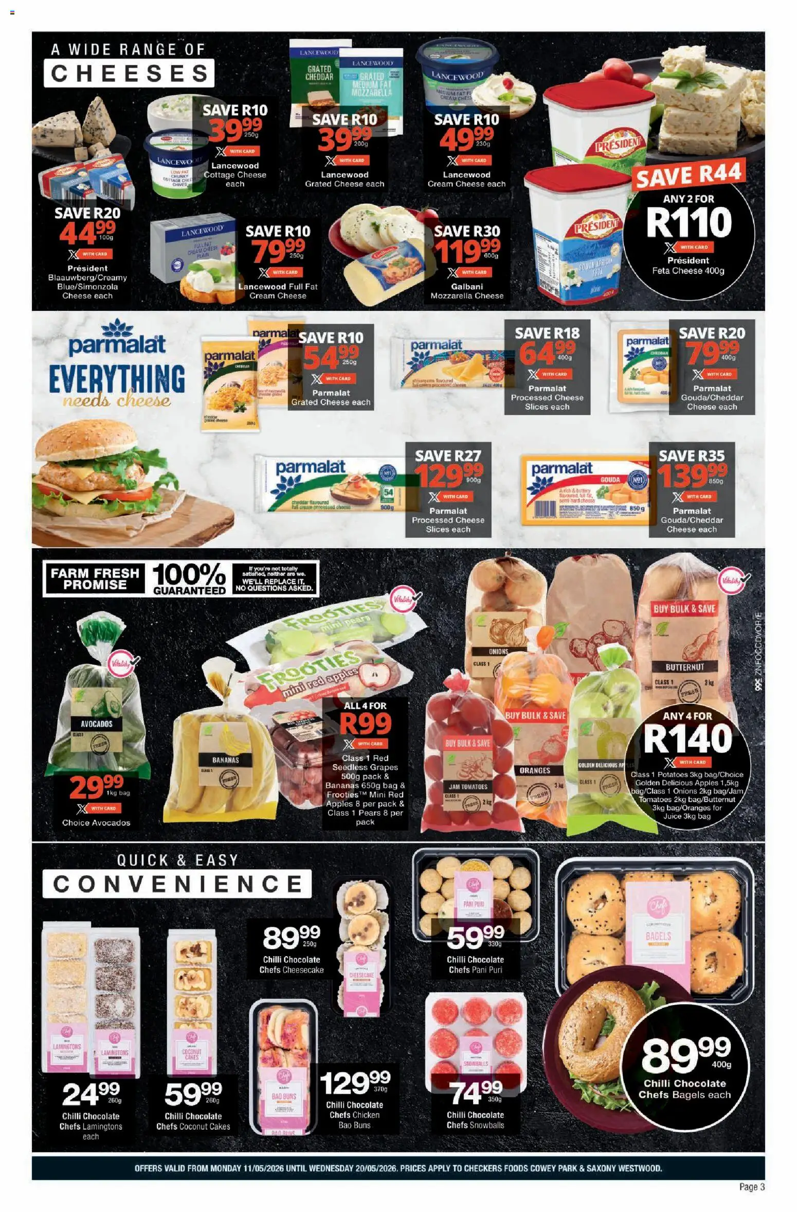 New Checkers catalogue – valid from 11.05.2026 | Page: 3 | Products: Chocolate, Apples, Oranges, Tomatoes