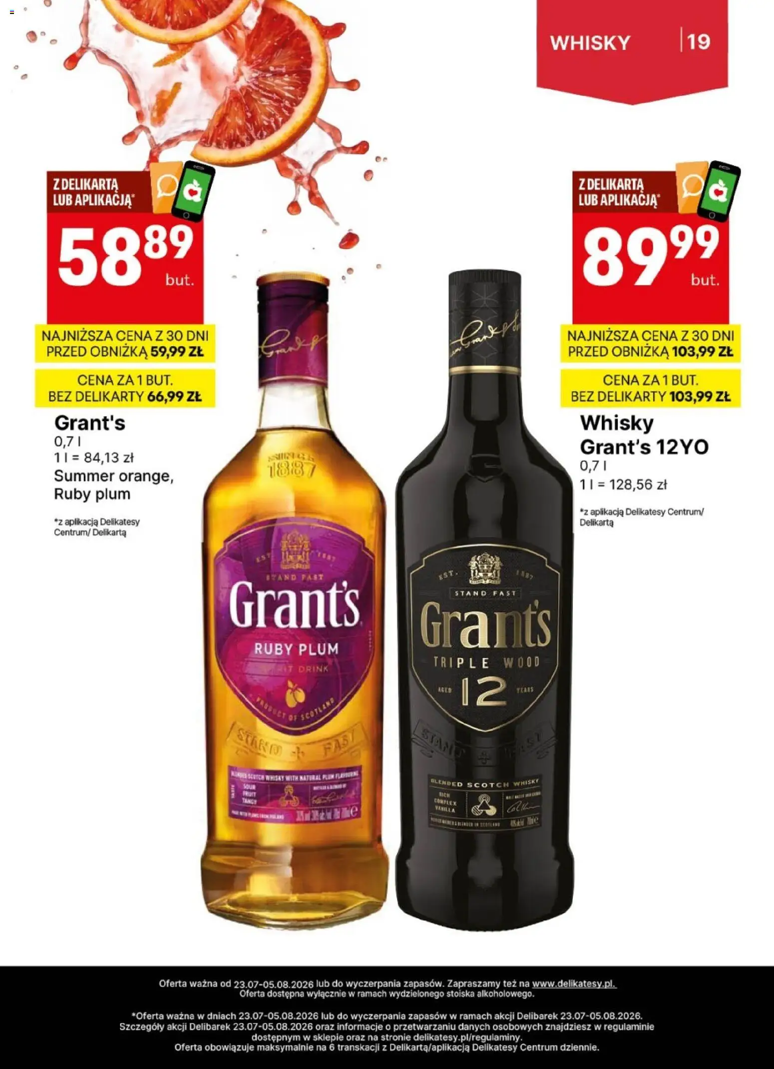 Delikatesy Centrum gazetka - DeliBarek od 23.07.2026 | Strona: 19 | Produkty: Grant's, Delikatesy, Whisky