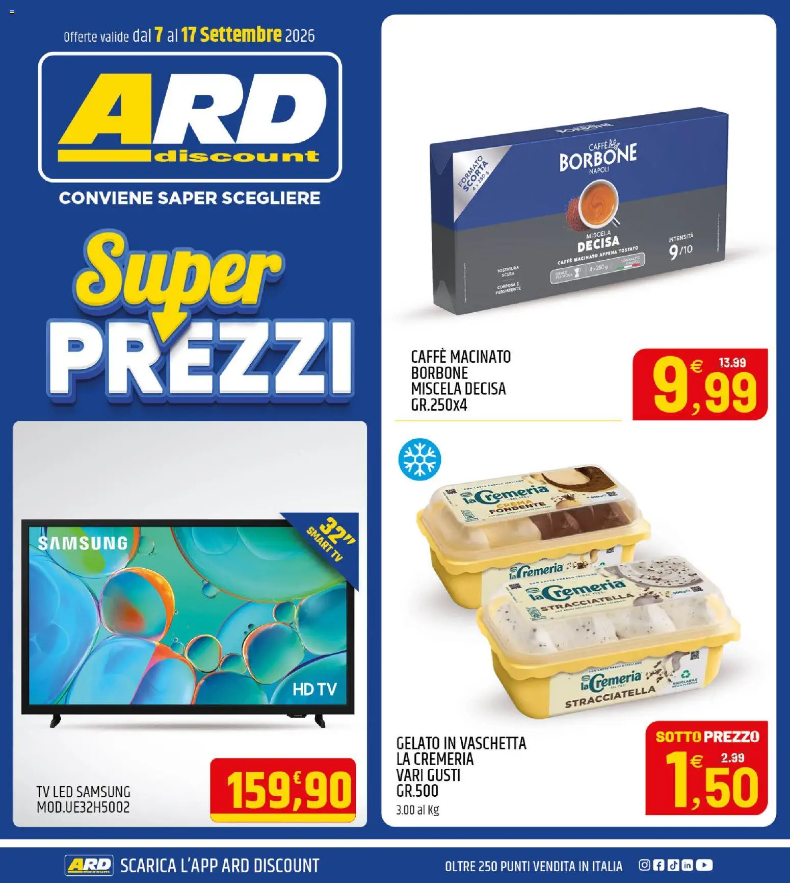 Volantino ARD Discount del 07/09/2026 | Pagina: 1 | Prodotti: Caffè, smart TV, TV, Caffè macinato