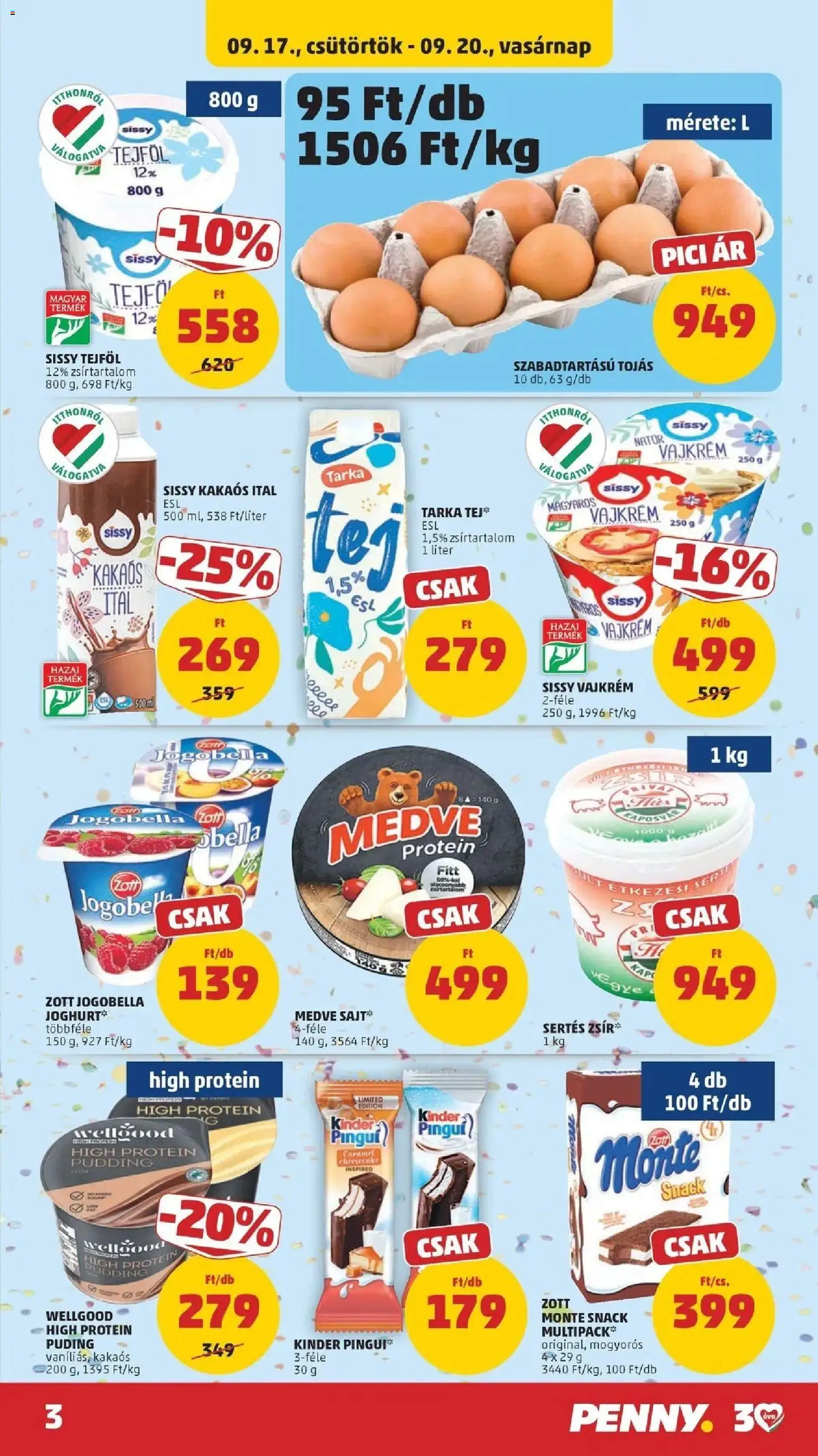 PENNY aktuális akciós újság: 2026.09.17.-tól lapozható | Oldal: 3 | Termékek: Puding, Jogobella, Tejföl, Kinder