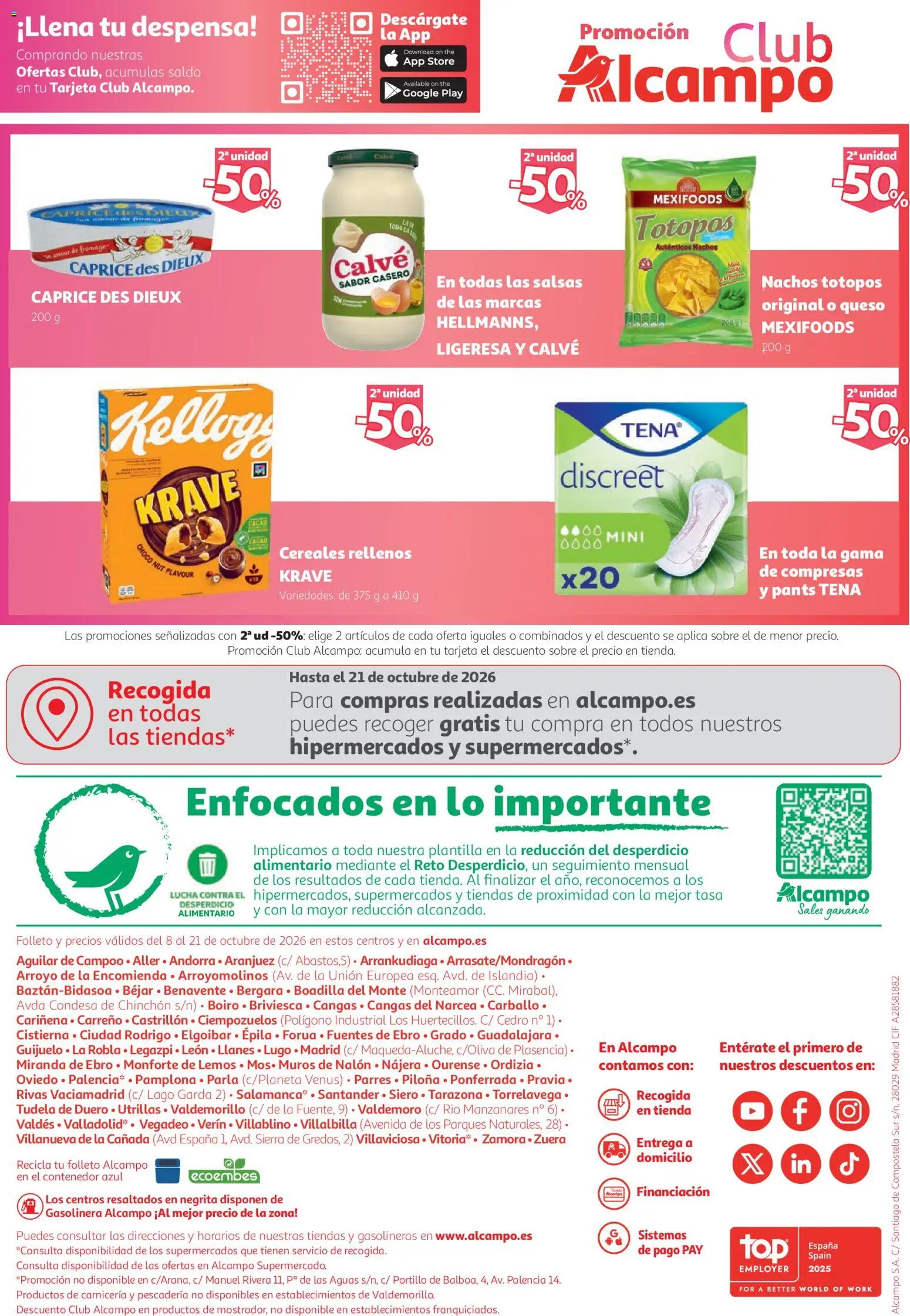 Alcampo Supermercado │ válido desde el 08/10/2026 | Página: 8 | Productos: Salsas, Cereales, Compresas, Cacao