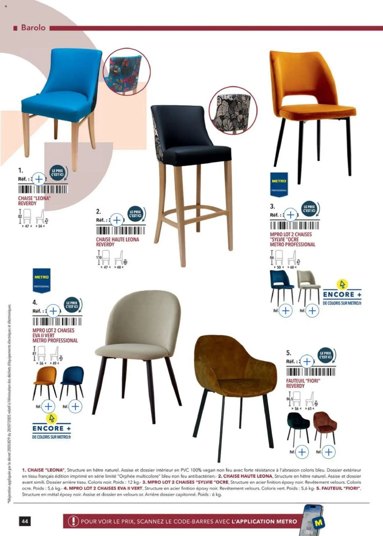{H1} | Page: 44 | Produits: Poids, Chaises, Fauteuil, Chaise