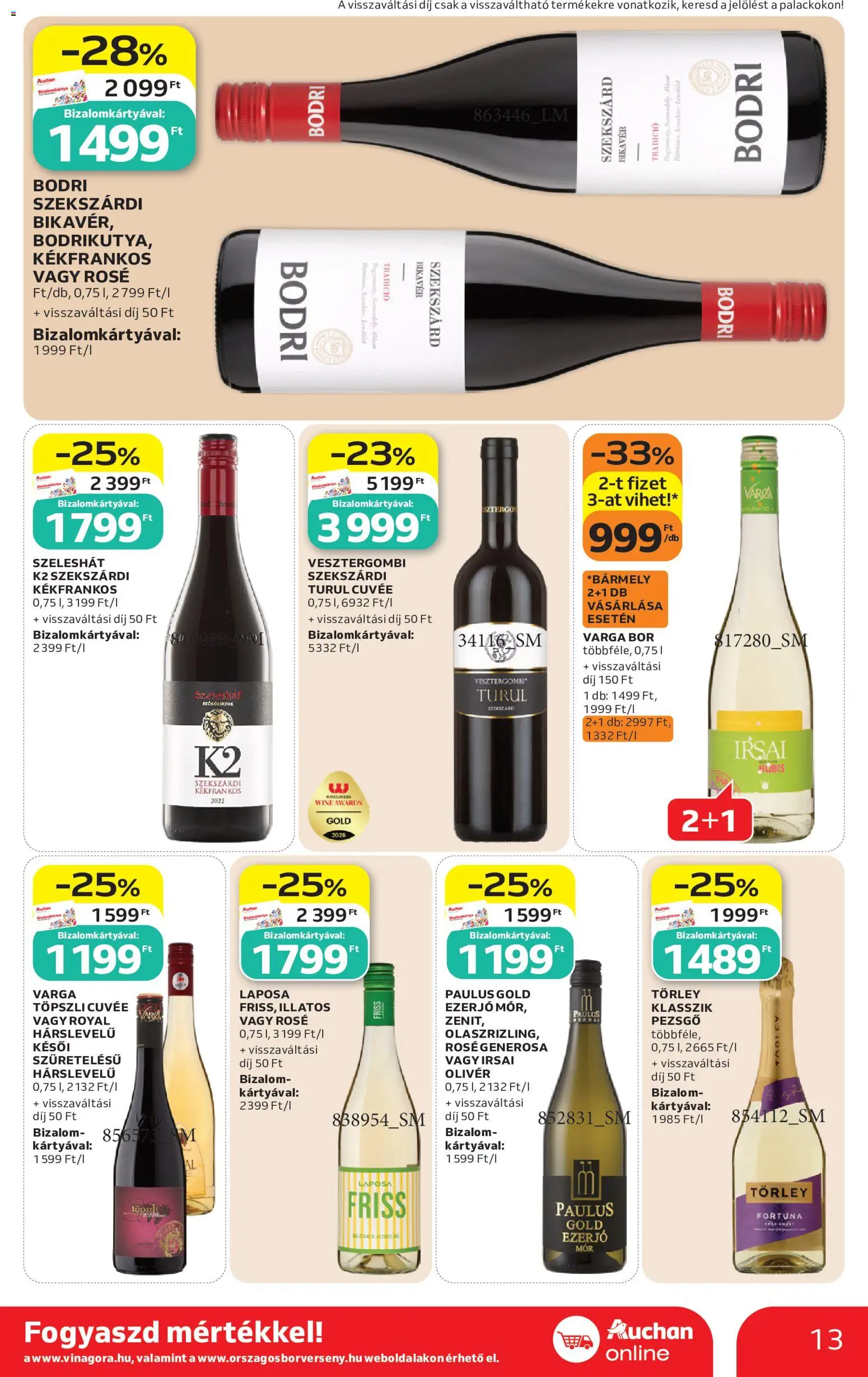 Auchan akciós ujság - amely érvényes a következő dátumtól: 2026.10.01. | Oldal: 13 | Termékek: Törley, Cuvée, Bor, Rosé