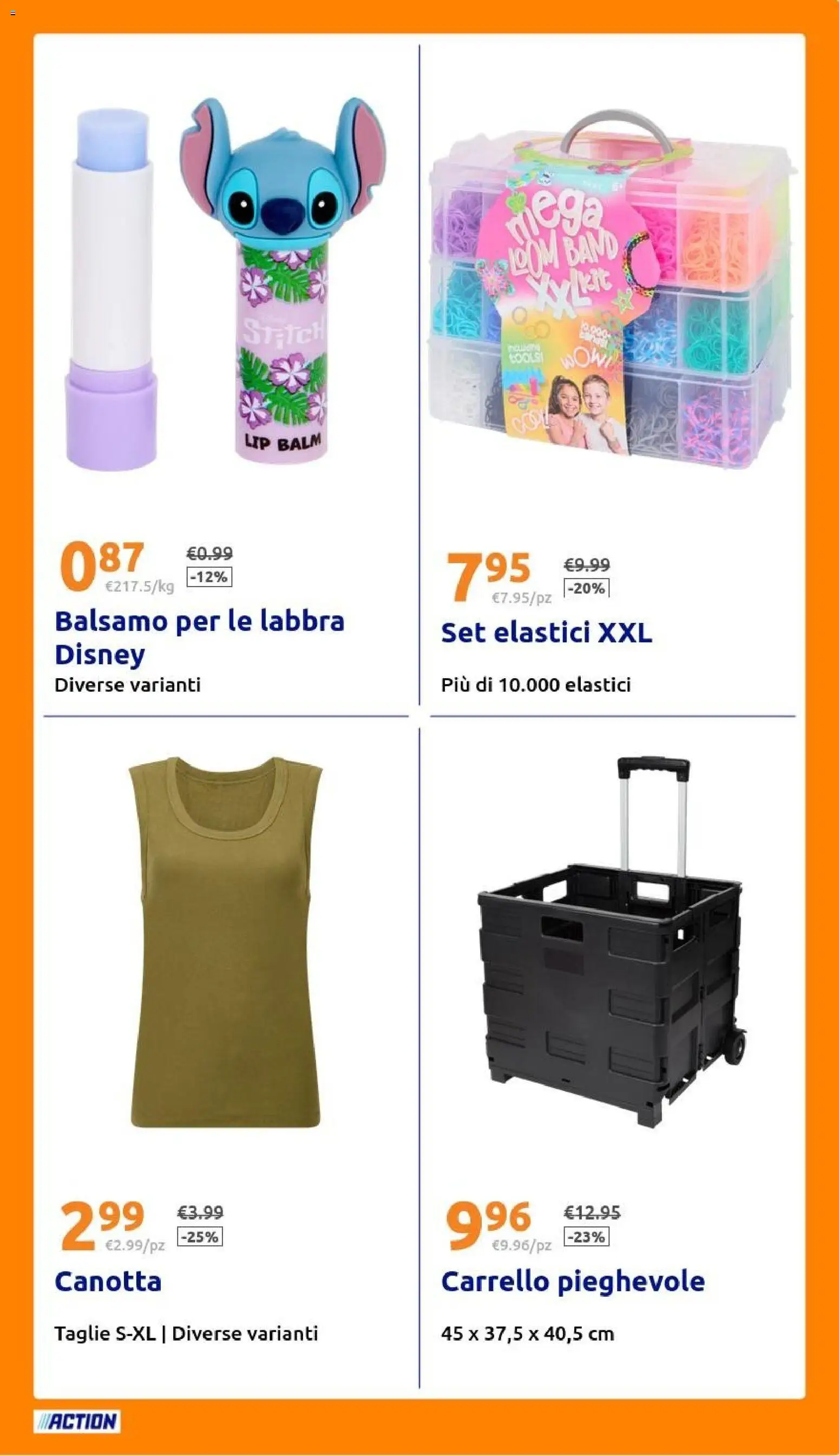 Volantino Action del 22/07/2026 | Pagina: 25 | Prodotti: Balsamo, Canotta, Carrello, Elastici