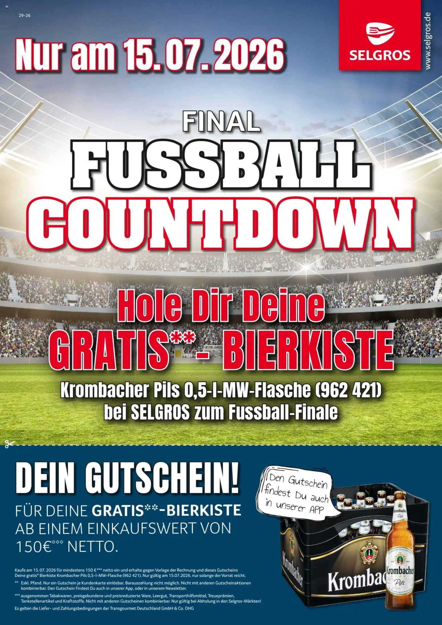 Selgros Fußball Countdown – gültig ab 15.07.2026 | Seite: 1 | Produkte: Pils, Fußball, Krombacher