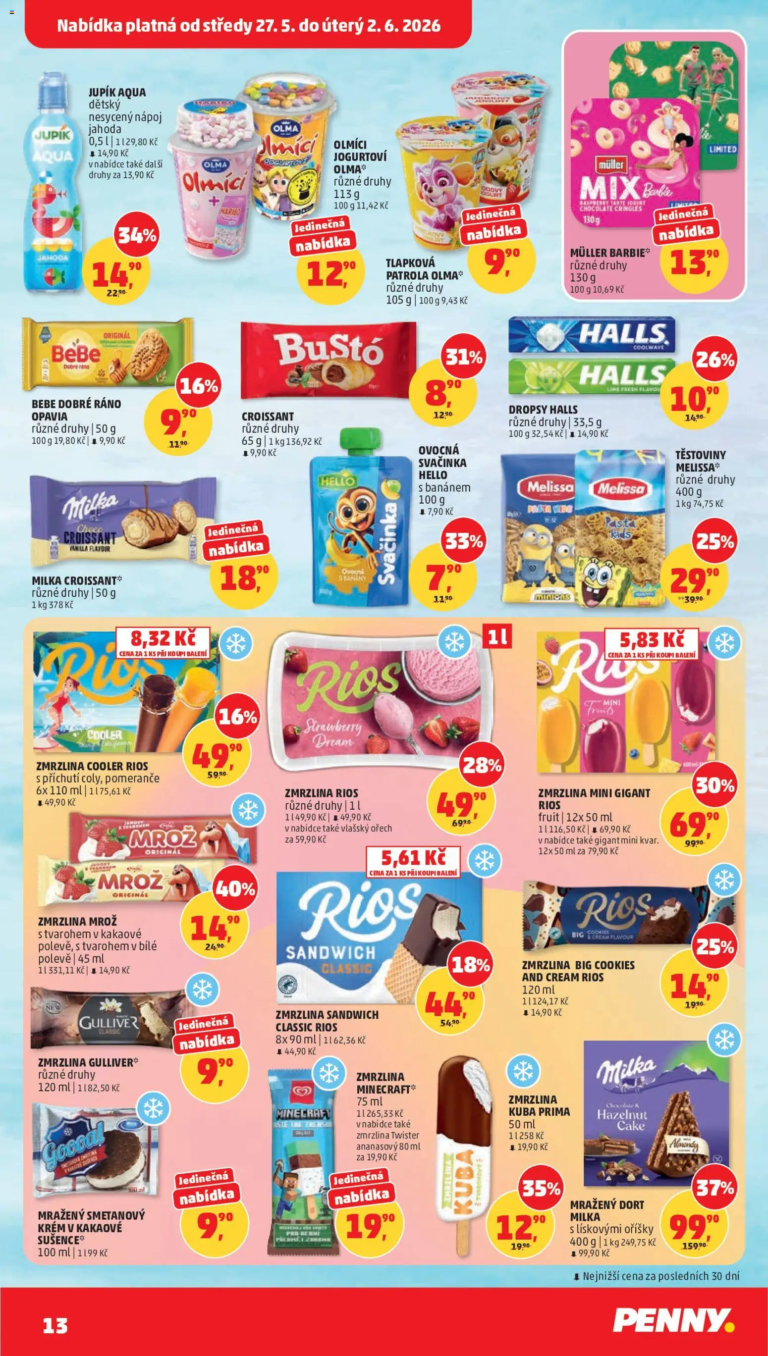 Penny Market leták od 27.05.2026 | Strana: 13 | Produkty: Banány, Krém, Zmrzlina, Mražený dort