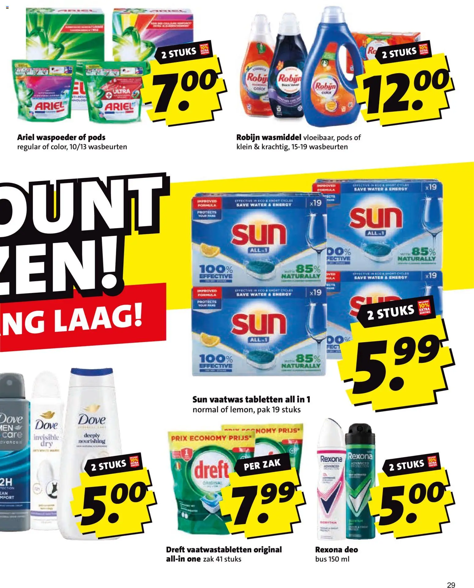{H1} | Pagina: 29 | Producten: Wasmiddel, Vaatwas tabletten, Robijn, Water