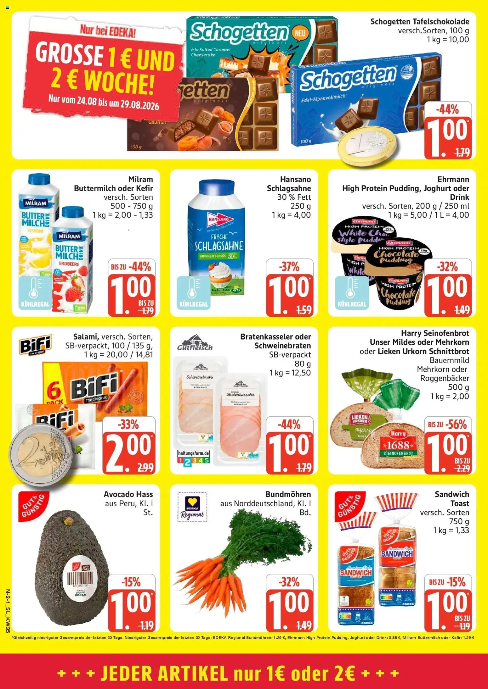 Edeka Prospekt Schleswig (ab 24.08.2026) » Angebote Online | Seite: 2 | Produkte: Buttermilch, Schlagsahne, Joghurt, Zitrone