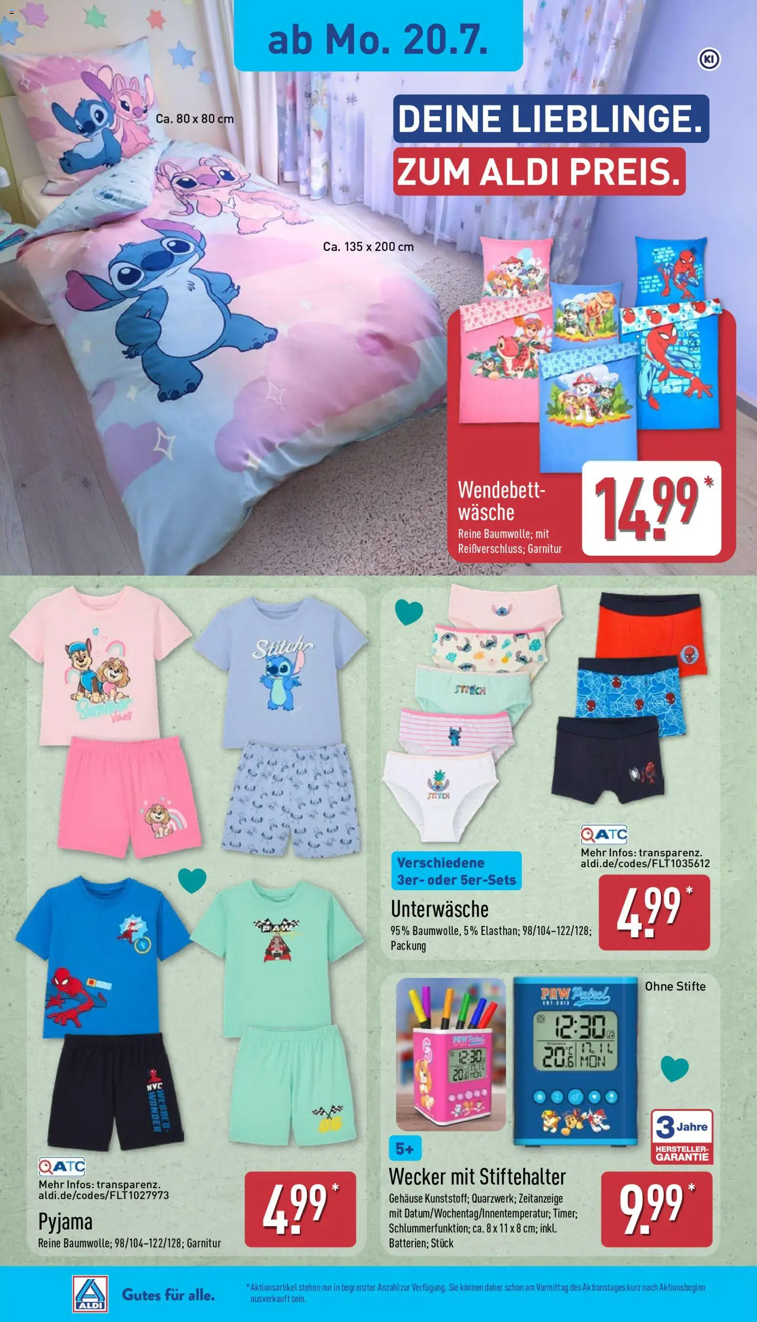 Aldi Ausblick – gültig ab 20.07.2026 | Seite: 2 | Produkte: Bettwäsche, Unterwäsche, Pyjama, Wecker