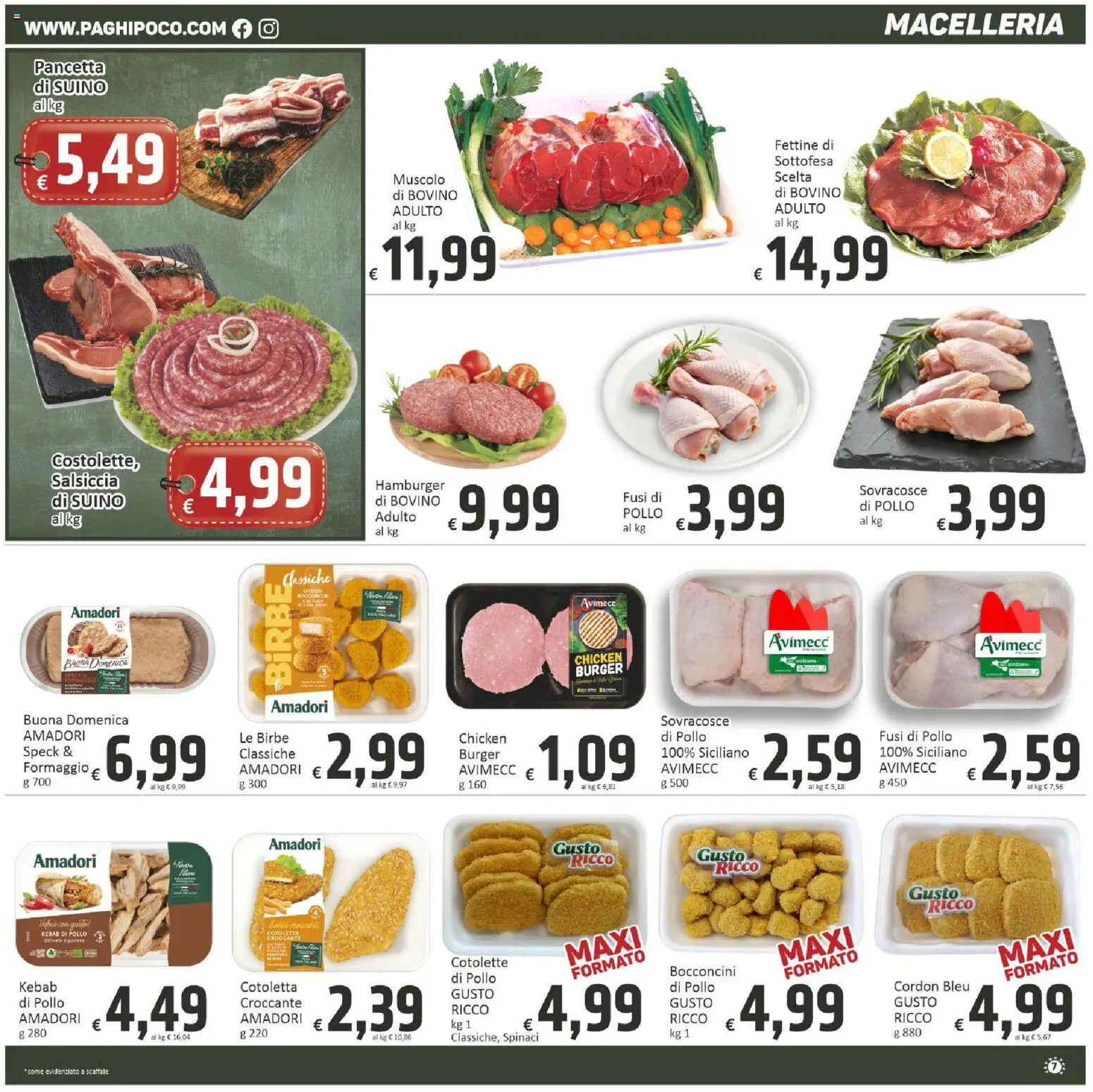 Volantino Paghi Poco del 22/09/2026 | Pagina: 7 | Prodotti: Pollo, Pancetta, Formaggio, Salsiccia