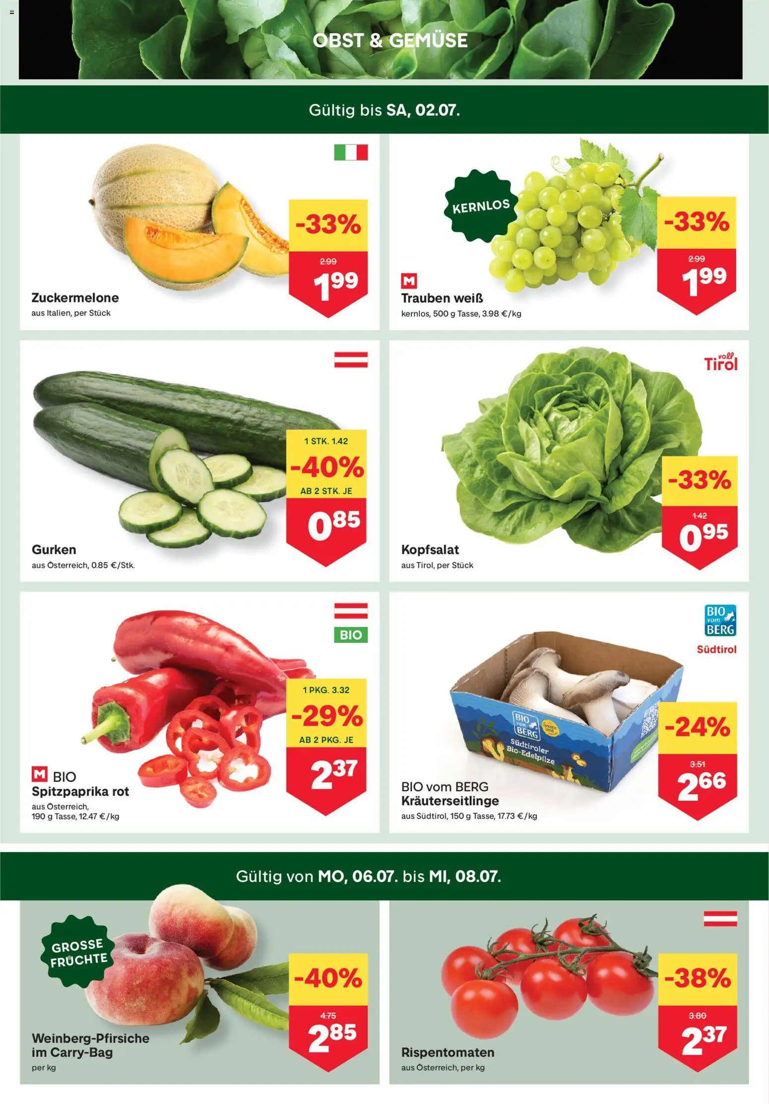 MPREIS Flugblatt gültig ab 02.07.2026 | Seite: 2 | Produkte: Gurken, Gemüse, Obst