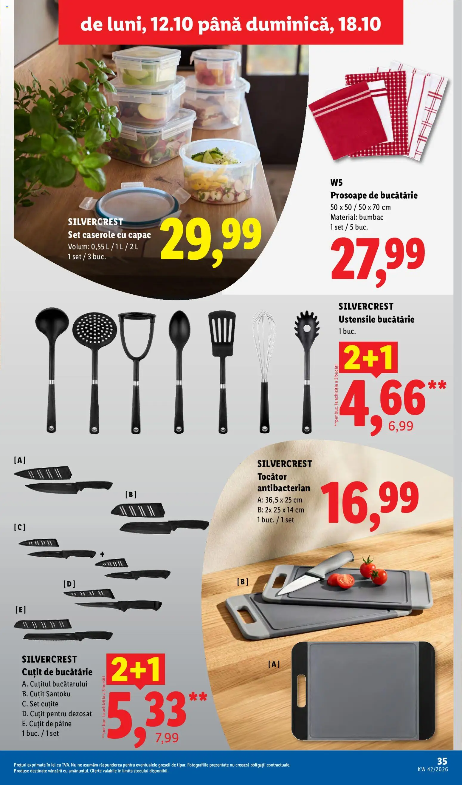 Noul catalog Lidl – valabil de la 12.10.2026 | Pagină: 35 | Produse: Set Cutite, Caserole, Cuțit, Tocător
