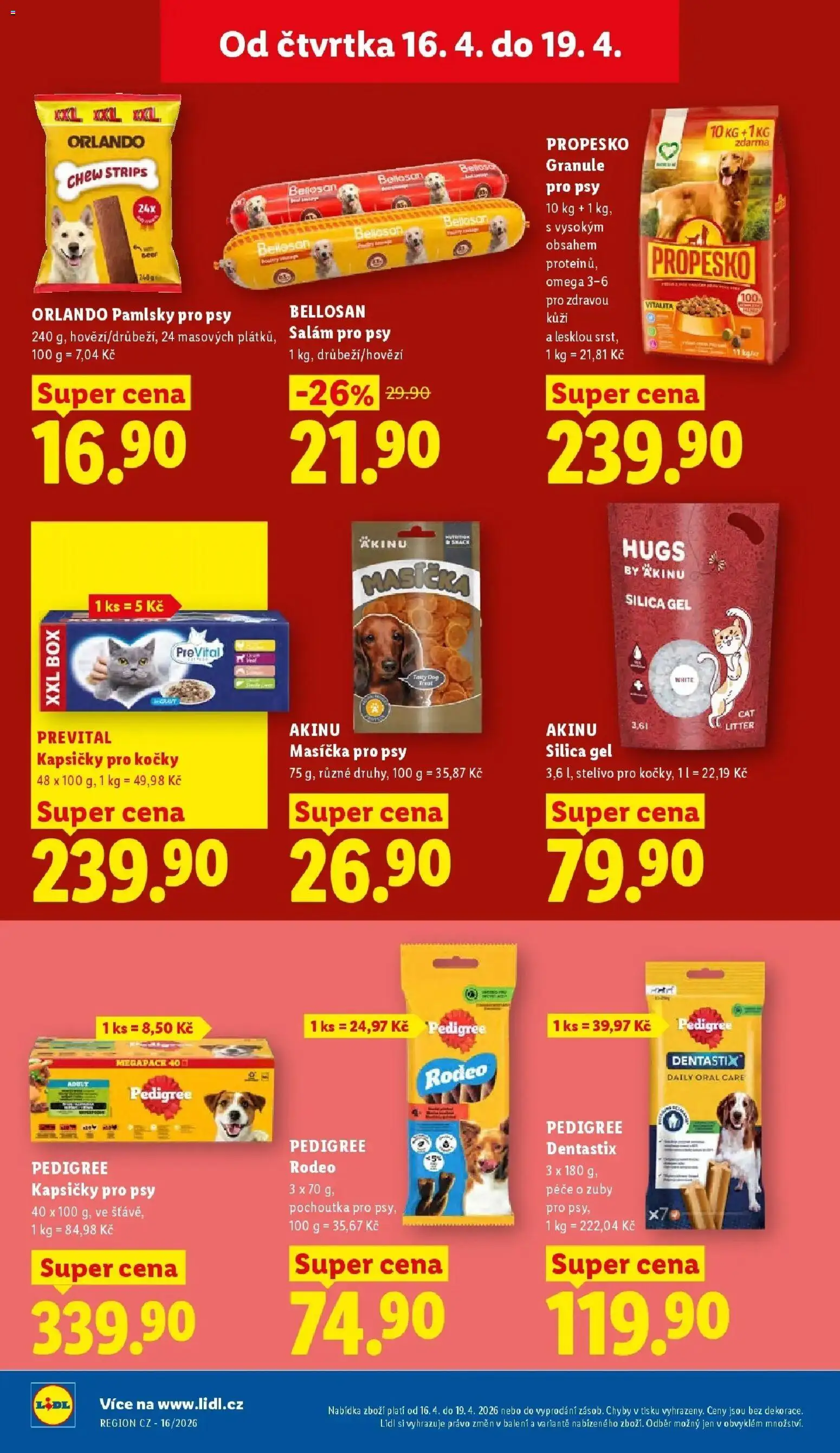 Lidl aktuální leták od 16.04.2026 | Strana: 28 | Produkty: Granule pro psy, Propesko, Omega, Pedigree kapsičky
