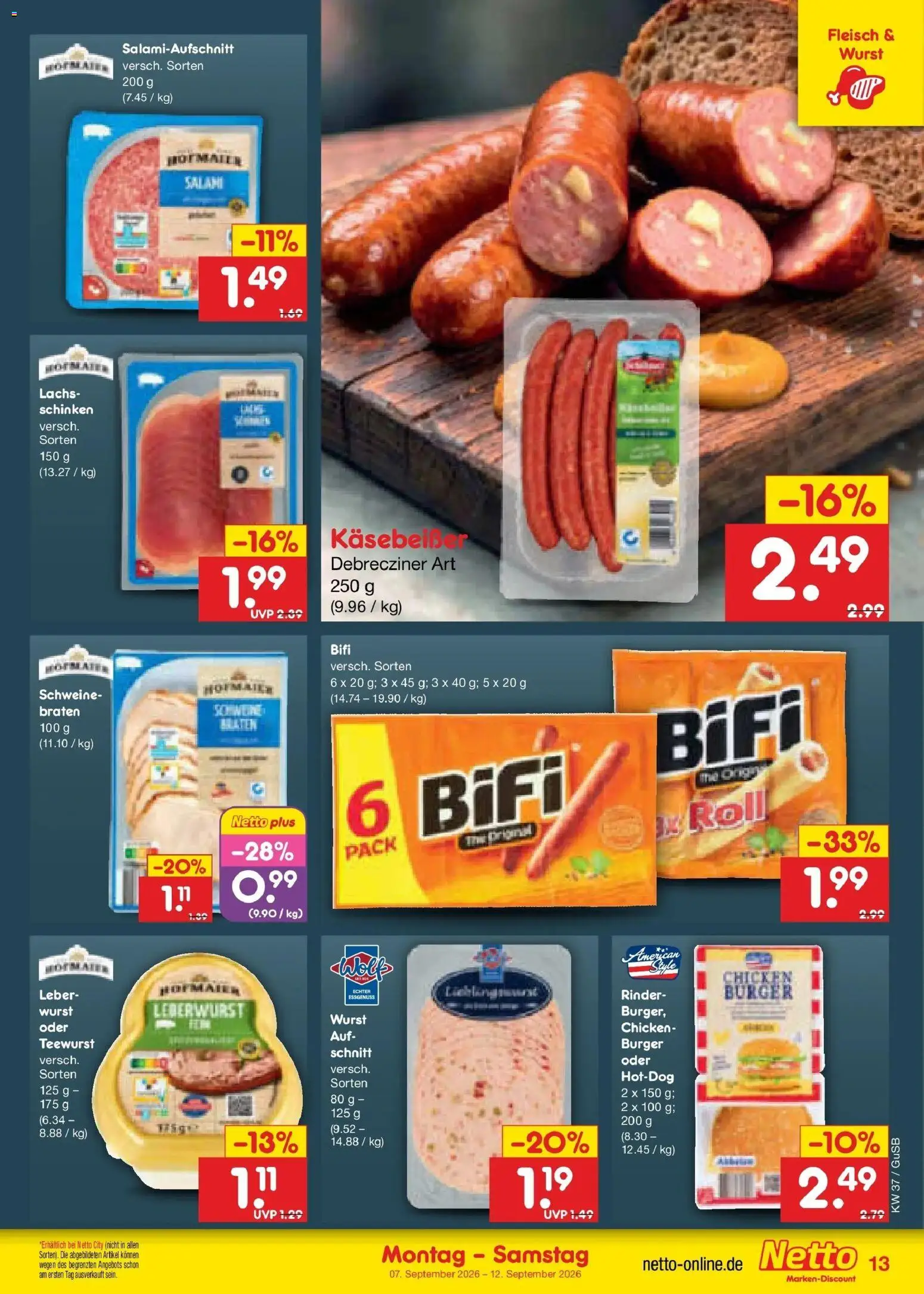Netto Marken-Discount Prospekt Machern – gültig ab 07.09.2026 | Seite: 19 | Produkte: Bifi, Wurst, Salami, Fleisch