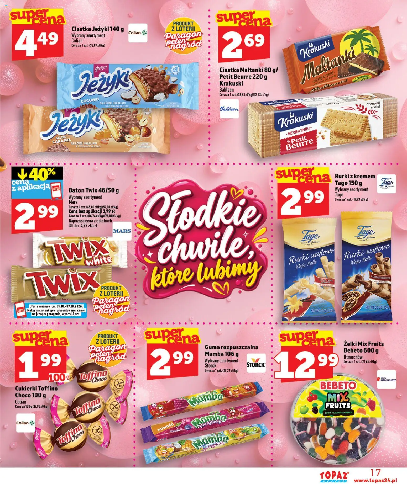 Topaz gazetka - Express od 01.10.2026 | Strona: 17 | Produkty: Cukierki toffino, Żelki, Cukierki, Rurki waflowe