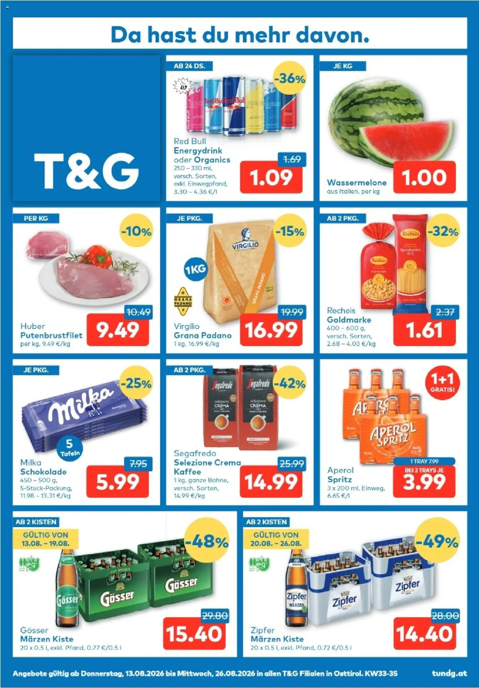 T&G Osttirol gültig ab 13.08.2026 | Seite: 1 | Produkte: Wassermelone, Kaffee, Schokolade