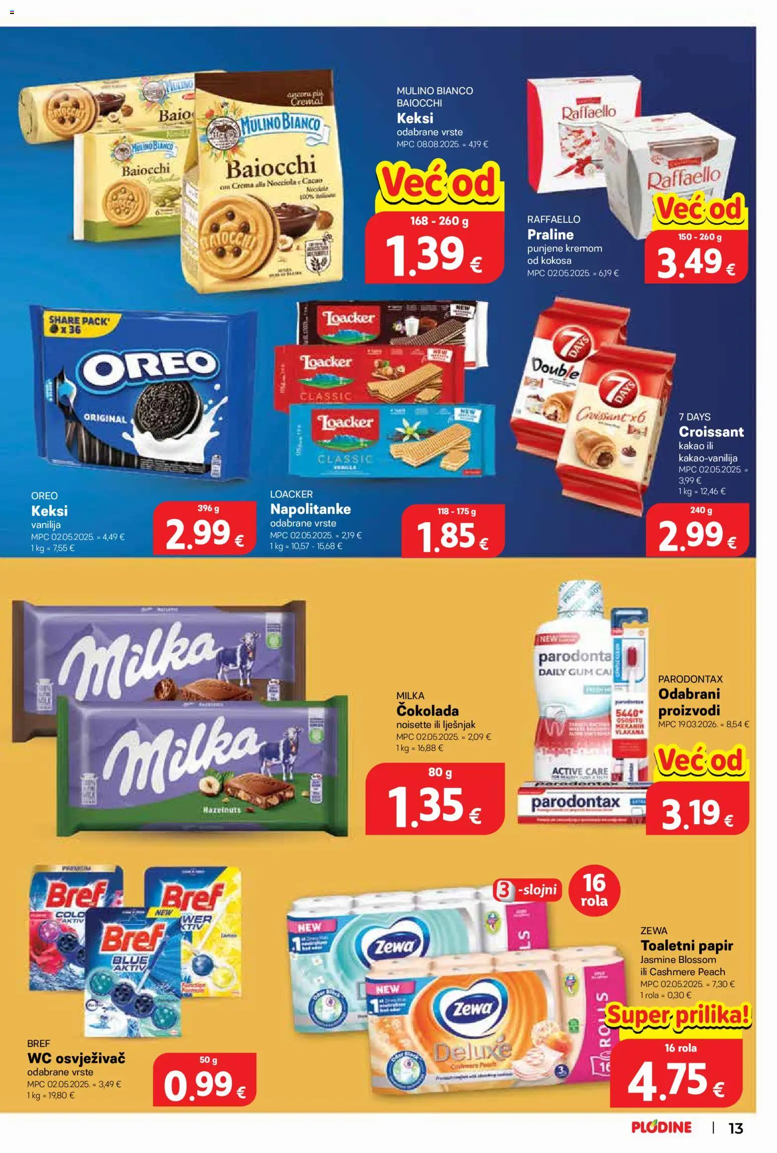 Plodine katalog | vrijedi od 15.07.2026 | Stranica: 13 | Proizvodi: Keksi, Toaletni papir, Kakao, Parodontax