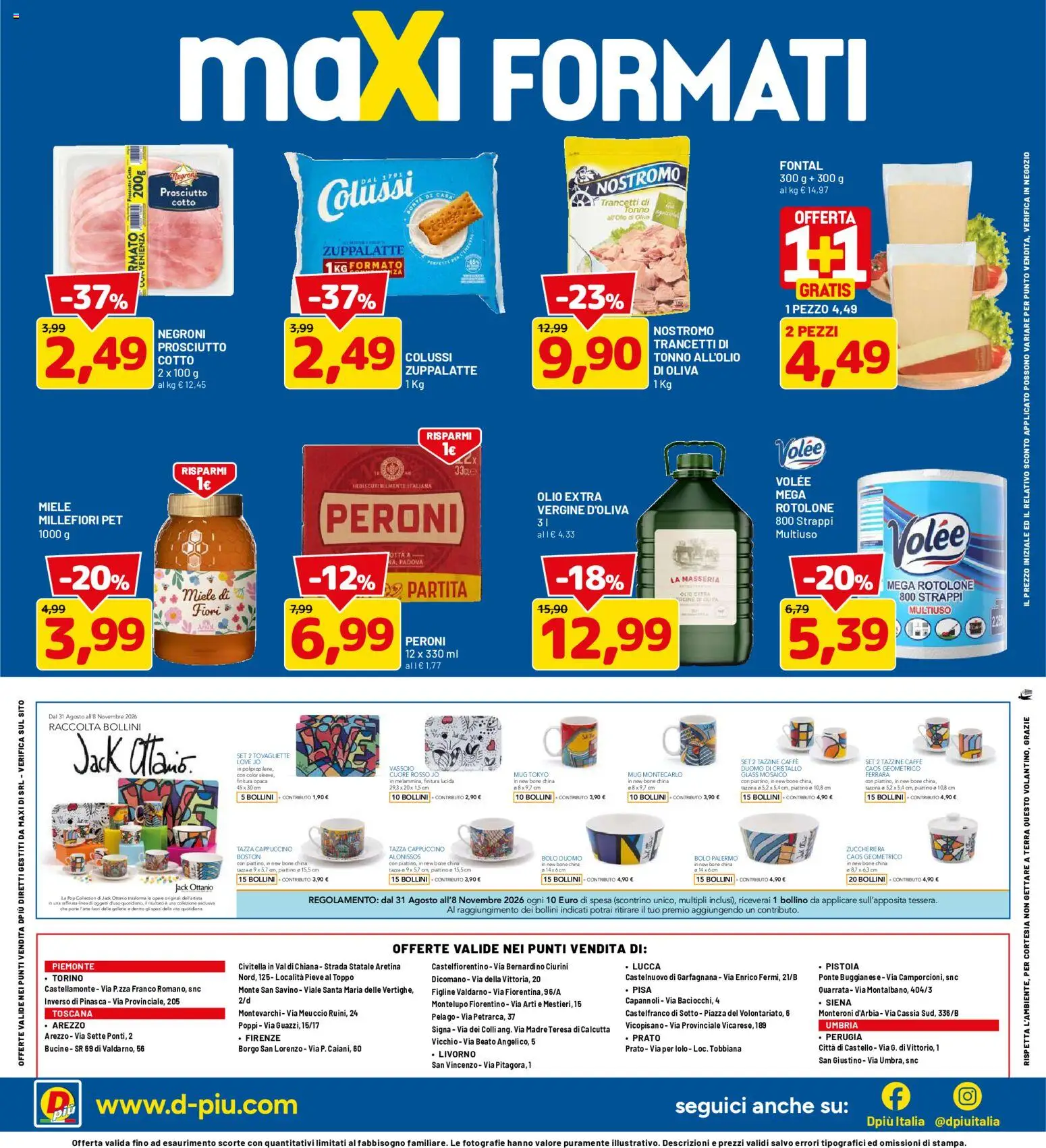 Volantino D Più del 01/10/2026 | Pagina: 20 | Prodotti: Prosciutto, Tazzina, Miele, Tovagliette