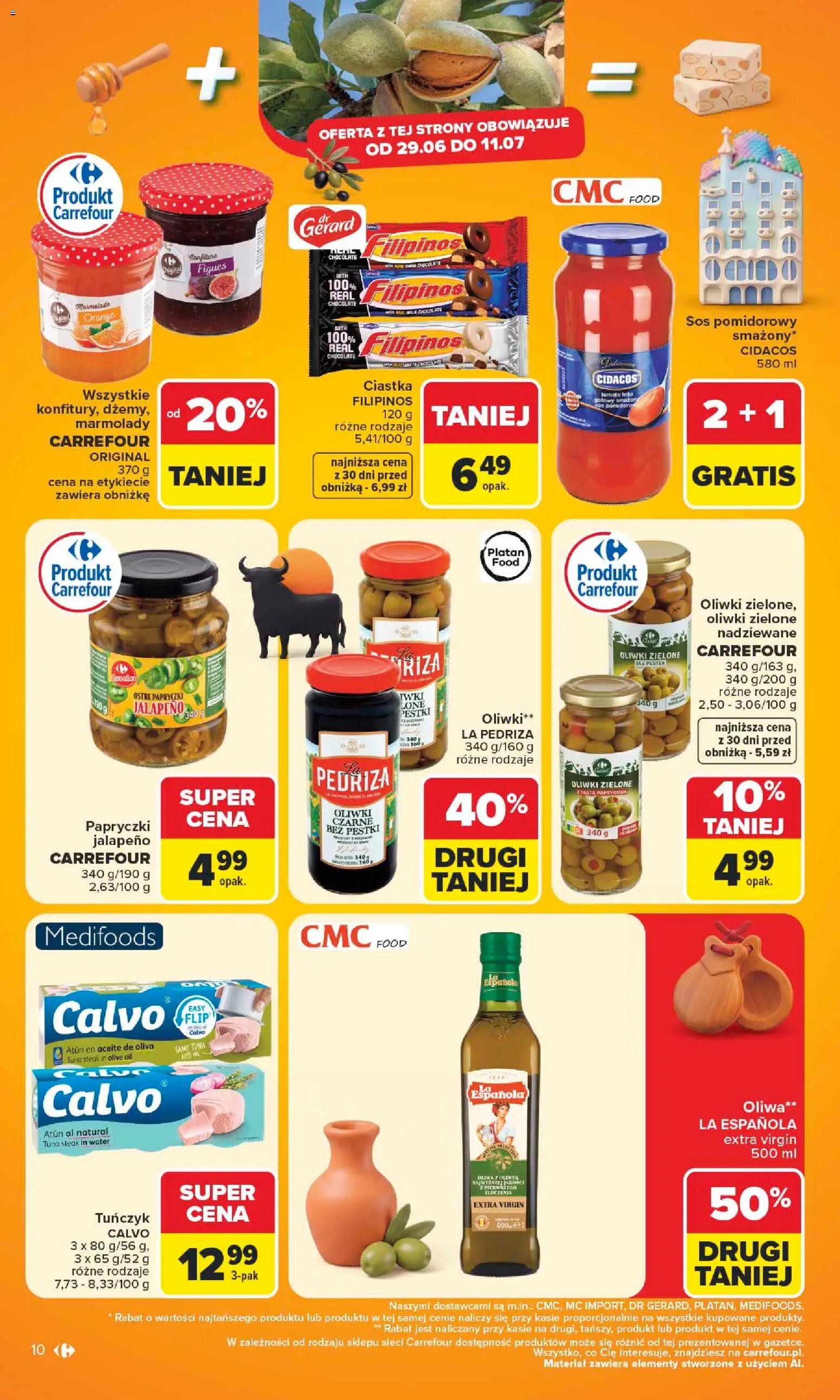 Carrefour gazetka - Kuchnia śródziemnomorska od 29.06.2026 | Strona: 10 | Produkty: Papryczki jalapeno, Oliwki zielone, Tuńczyk, Sos