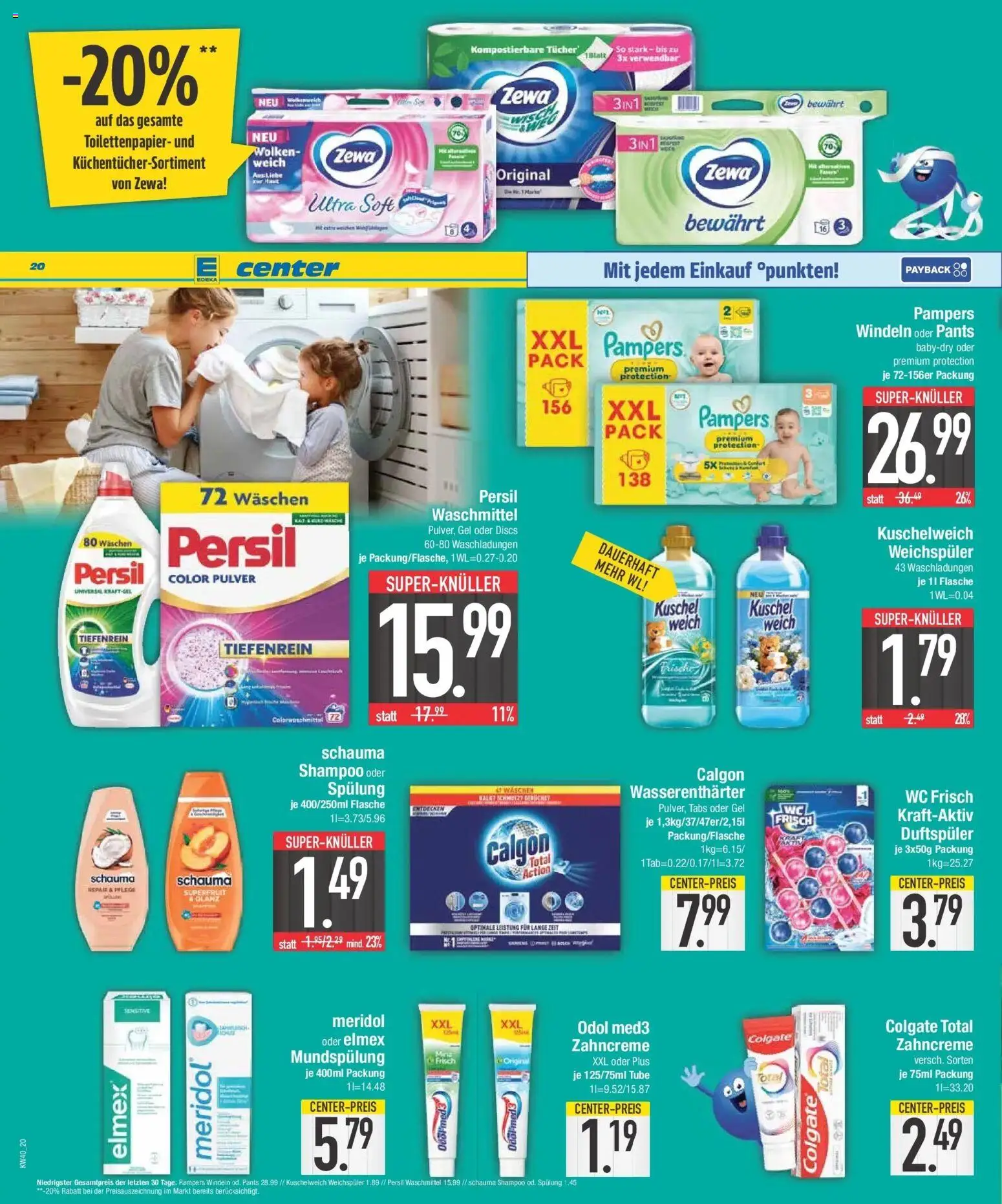E center Prospekt Deggendorf (ab 28.09.2026) zum Blättern | Seite: 20 | Produkte: Schauma shampoo, Weichspüler, Waschmittel, Wc frisch