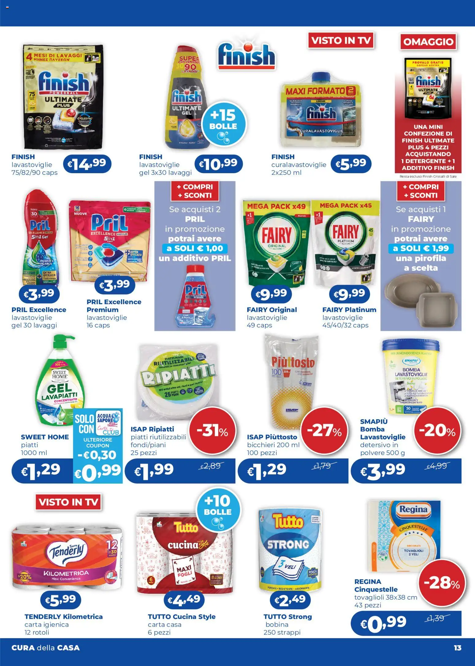 Volantino Acqua e Sapone del 03/08/2026 | Pagina: 13 | Prodotti: Detersivo in polvere, Detergente, Lavastoviglie, TV