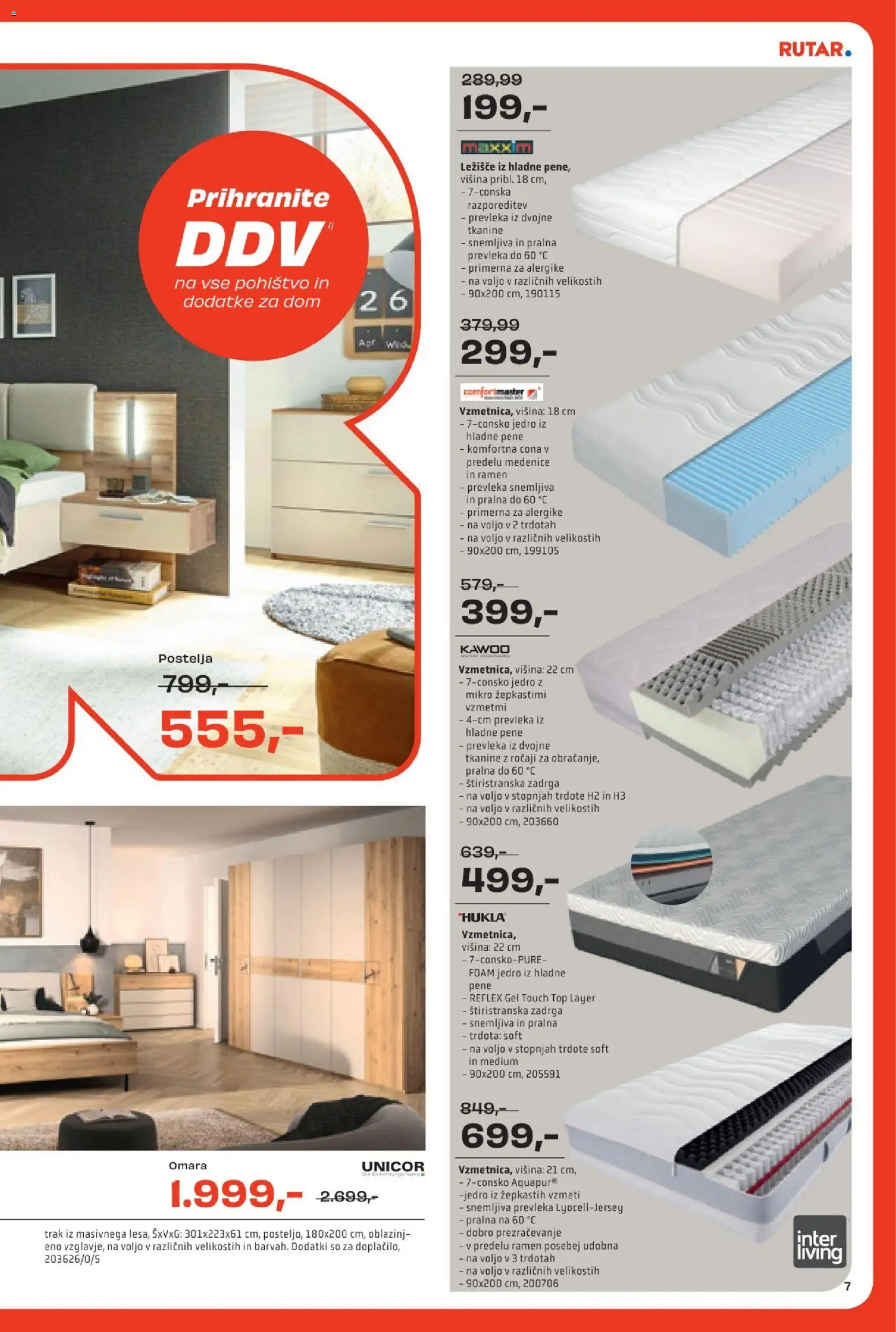 Novi Rutar katalog ponudbe – veljaven od 13.10.2026 | Stran: 7 | Izdelki: Pohištvo, Ležišče, Prevleka, Omara