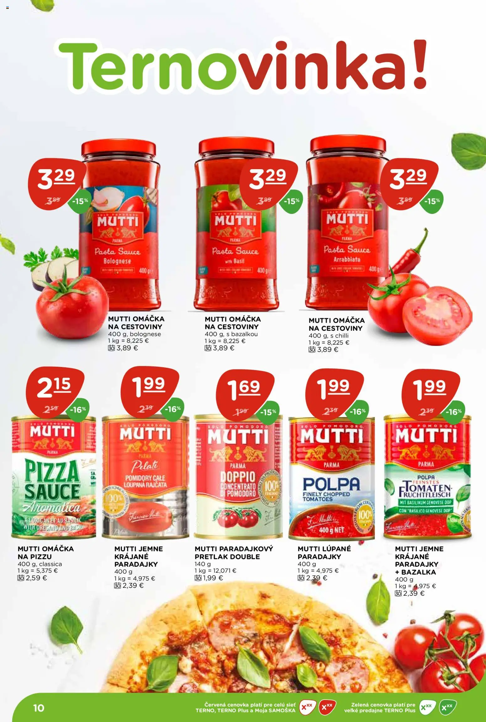 Nové Terno akcie – leták je platný od 28.05.2026 | Strana: 10 | Produkty: Pizza, Paradajky, Cestoviny, Chilli