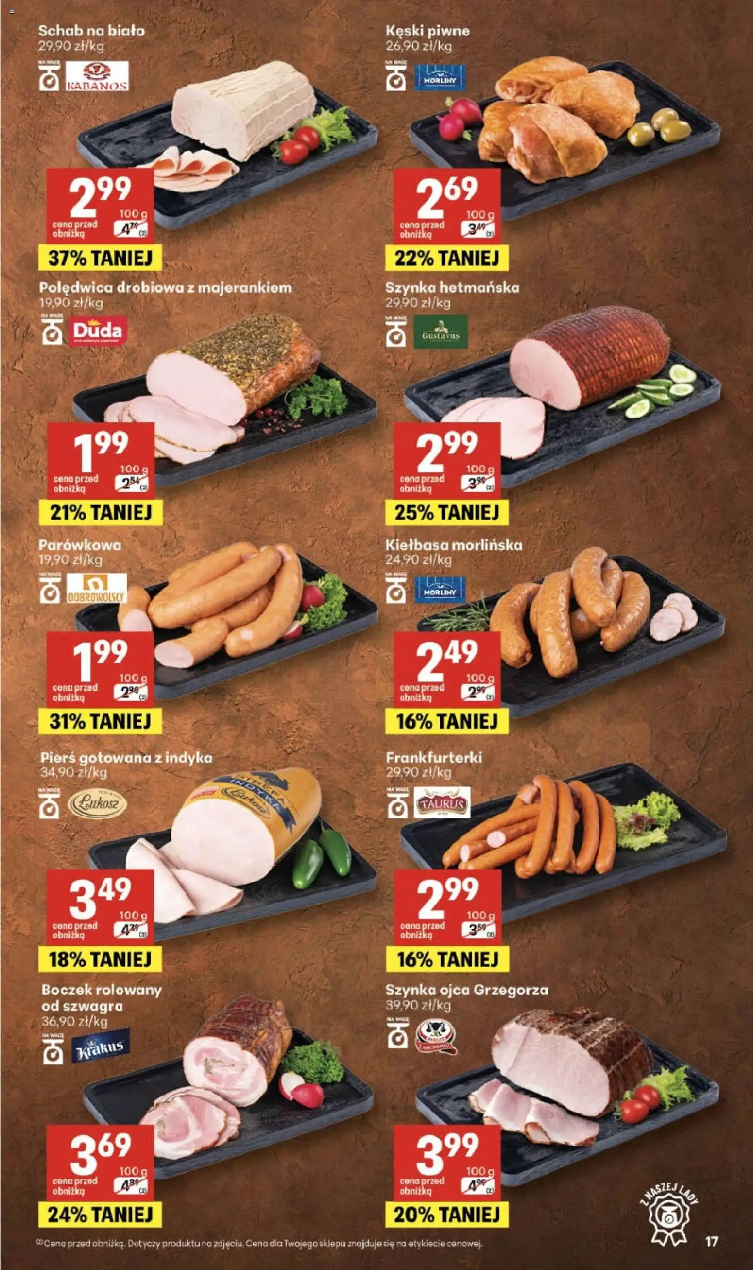 Delikatesy Centrum gazetka - Sklepy Własne od 16.07.2026 | Strona: 17 | Produkty: Kiełbasa, Frankfurterki, Szynka, Boczek