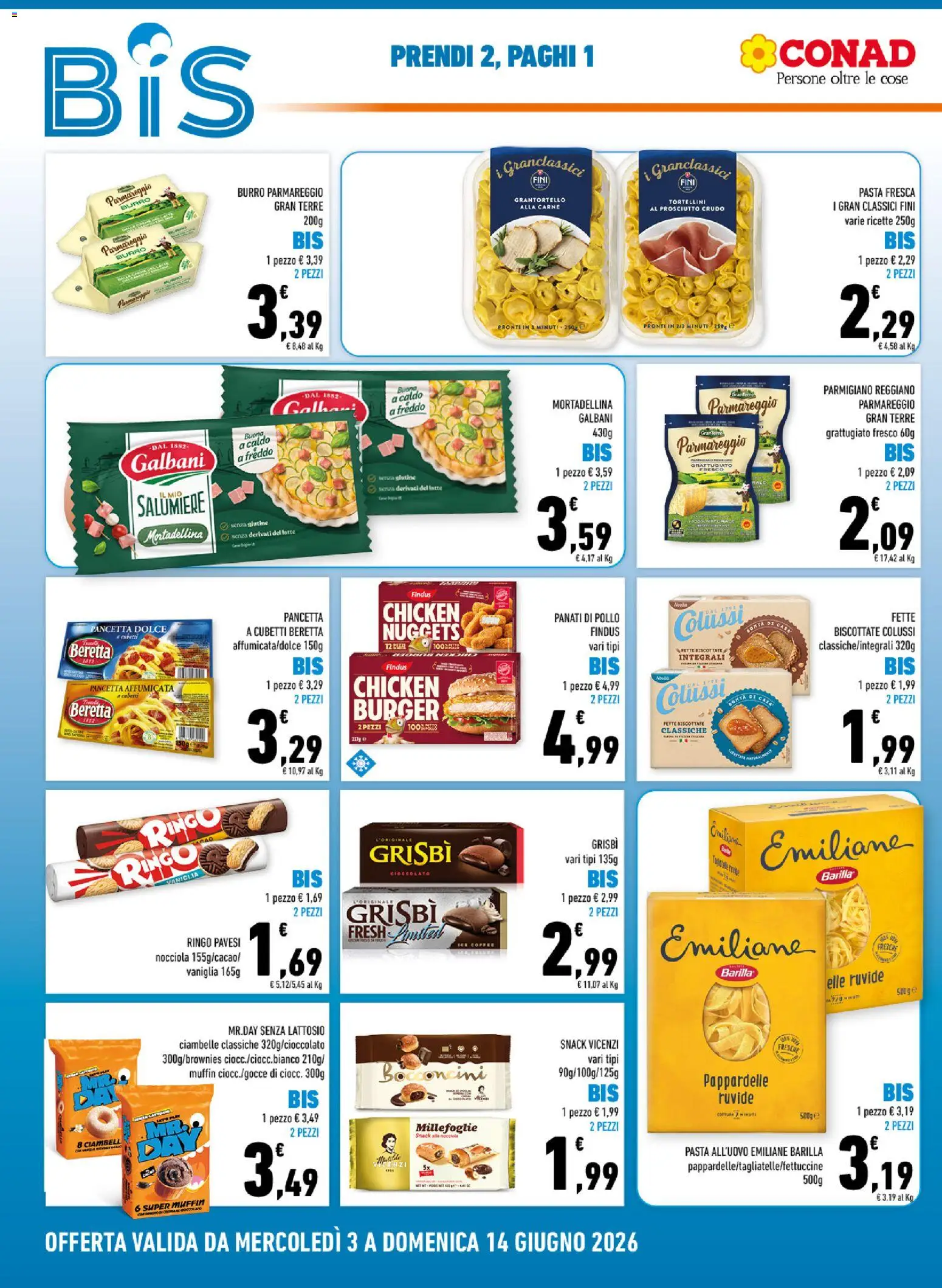 Volantino Conad del 03.06.2026 | Pagina: 2 | Prodotti: Burro, Pasta, Muffin, Parmigiano