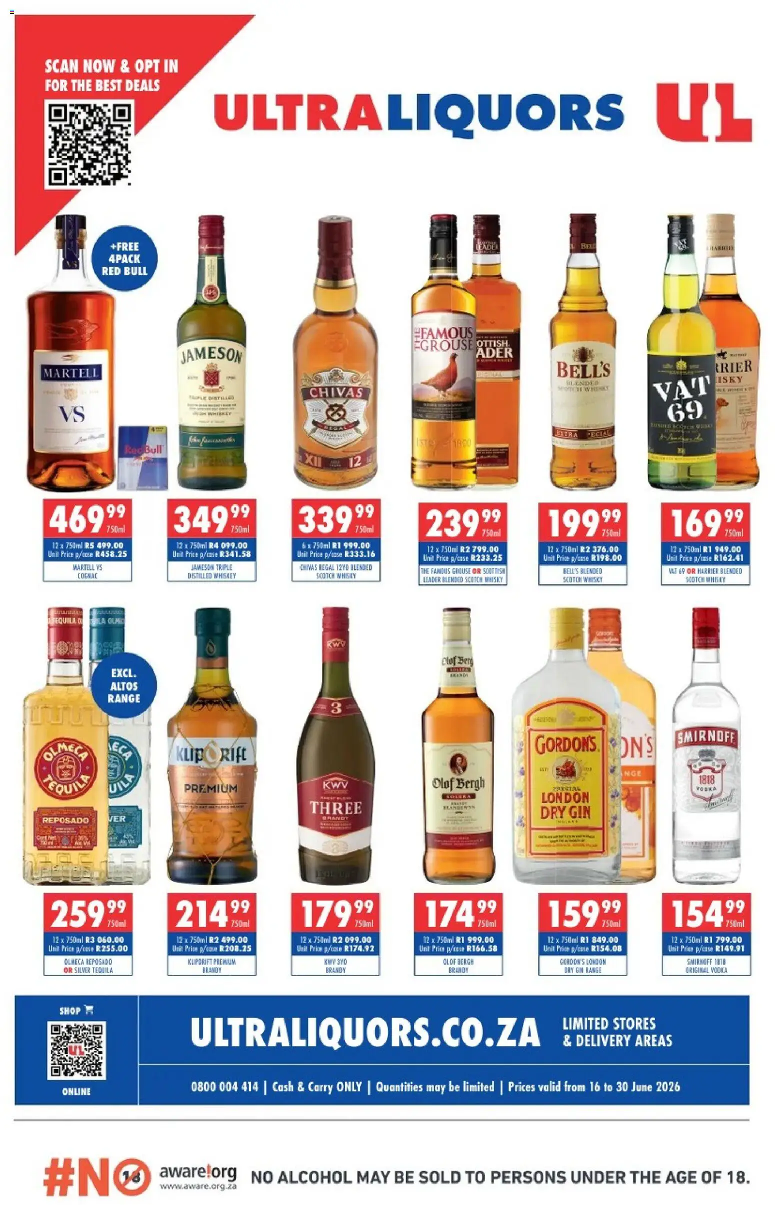 New Ultra Liquors catalogue – valid from 16.06.2026 | Page: 1 | Products: Gin, Vodka, Whiskey, Ensalada de quino