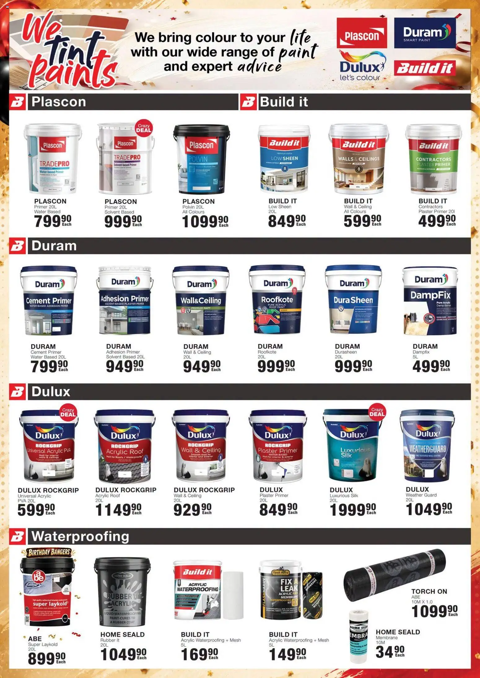 New Build It catalogue – valid from 19/09/2026 | Page: 7 | Products: Paint, Plaster primer, Water, Cement