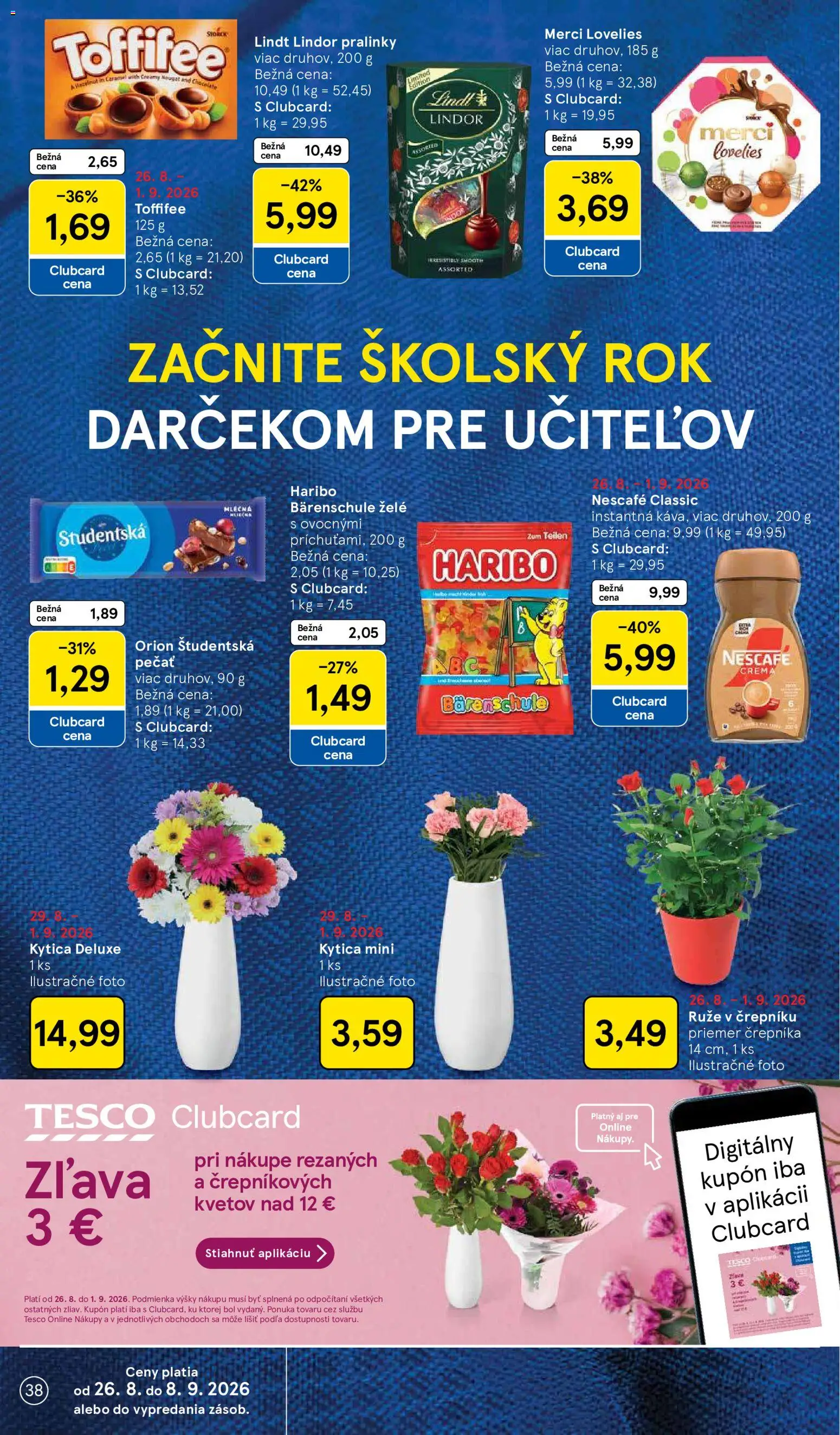 Nové Tesco akcie – leták je platný od 26.08.2026 | Strana: 38 | Produkty: Lindor, Lindt, Merci, Toffifee